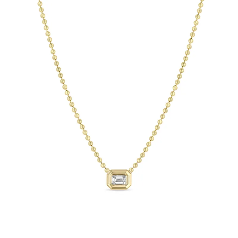 14k Large Emerald Cut Diamond Bezel Bead Chain Necklace sold by Zoe Chicco