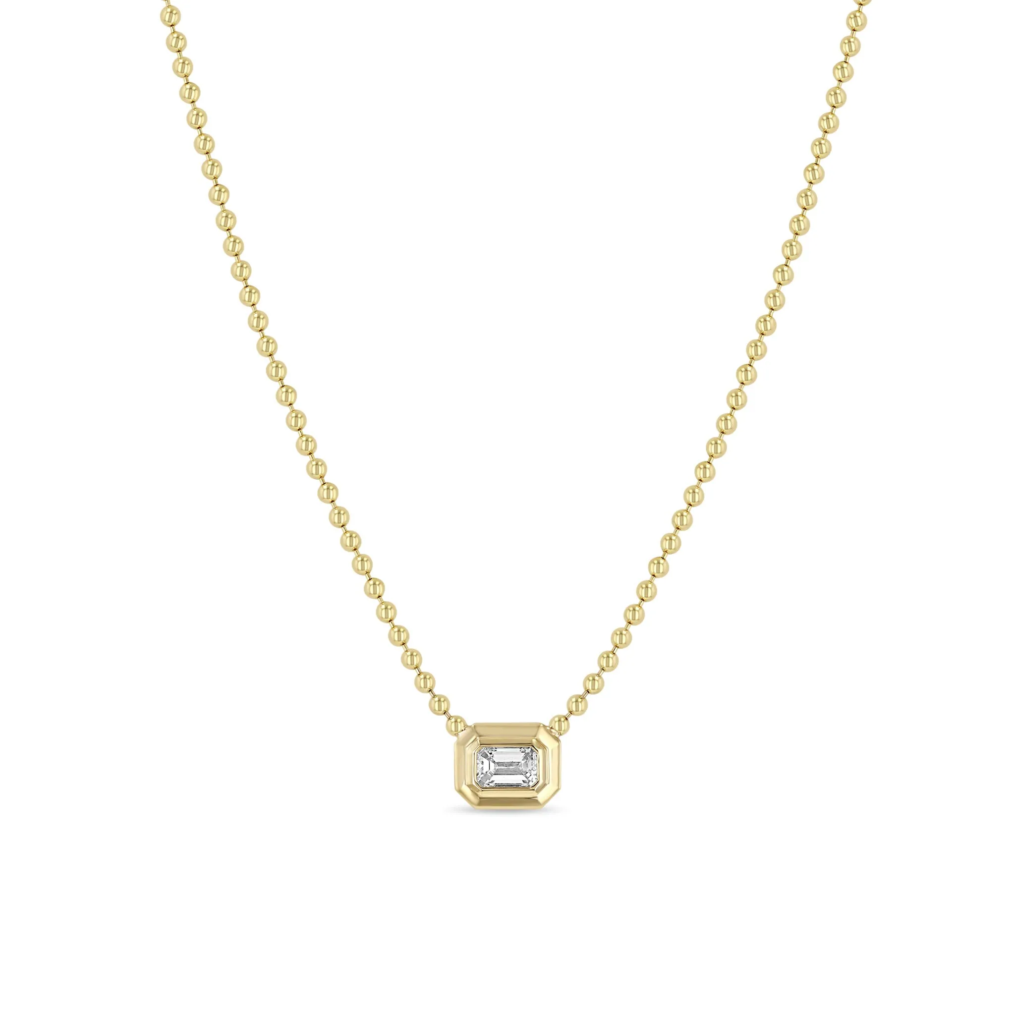 14k Large Emerald Cut Diamond Bezel Bead Chain Necklace sold by Zoe Chicco