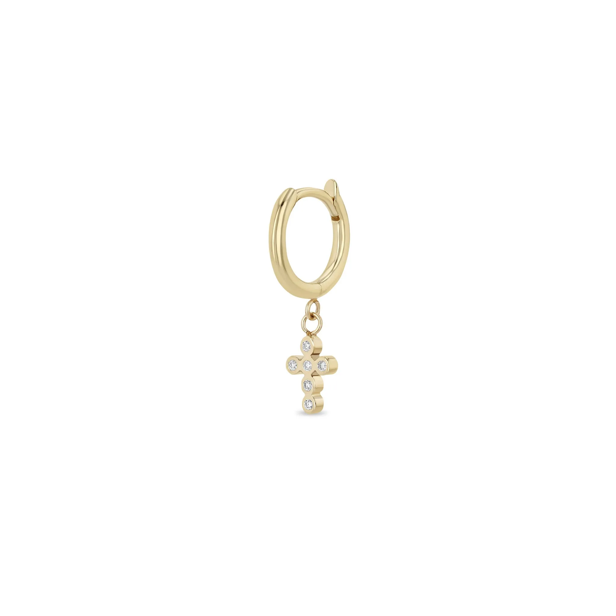 14k Dangling Diamond Bezel Cross Small Hinge Huggie Hoops sold by Zoe Chicco product image thumbnail 3