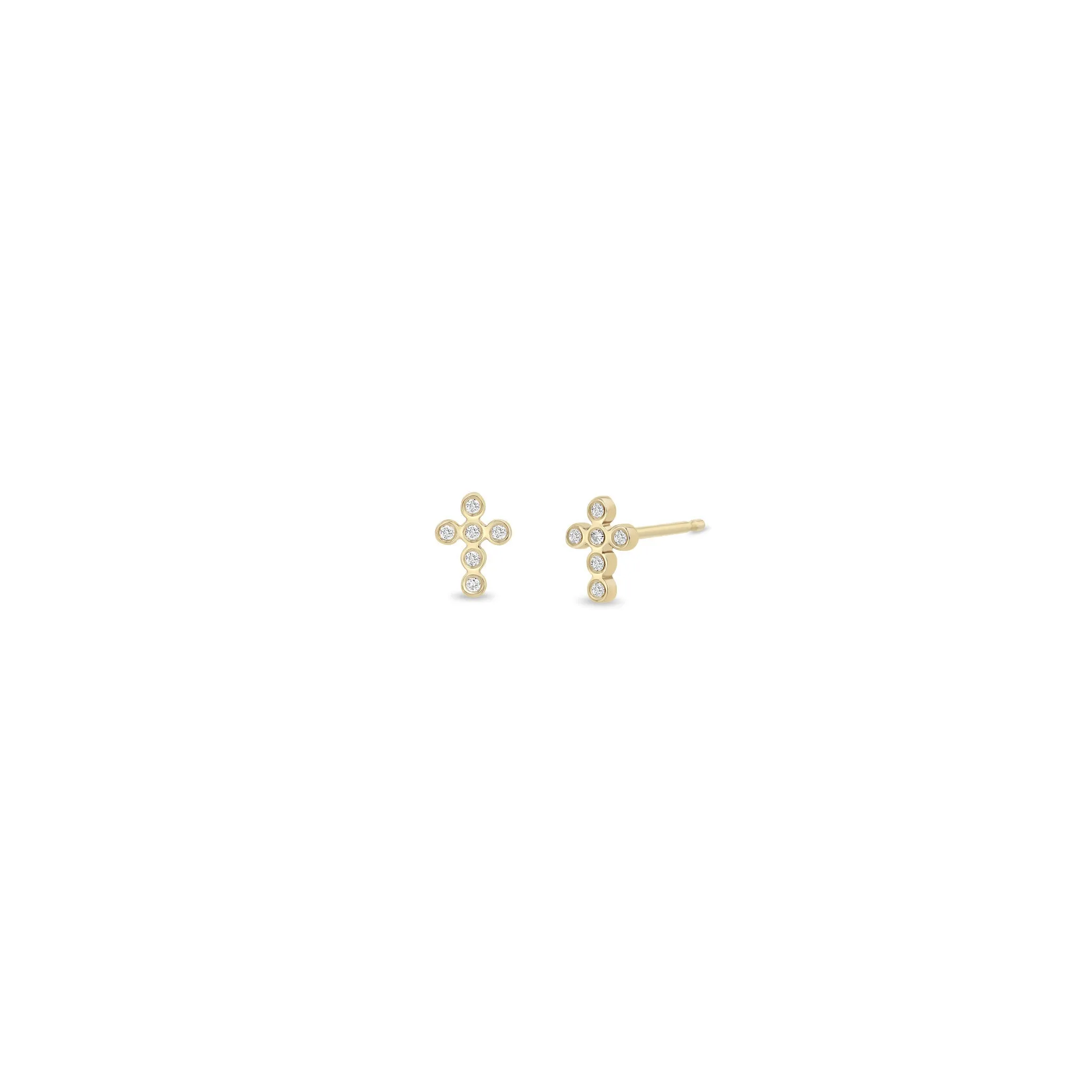 14k Small Diamond Bezel Cross Studs sold by Zoe Chicco