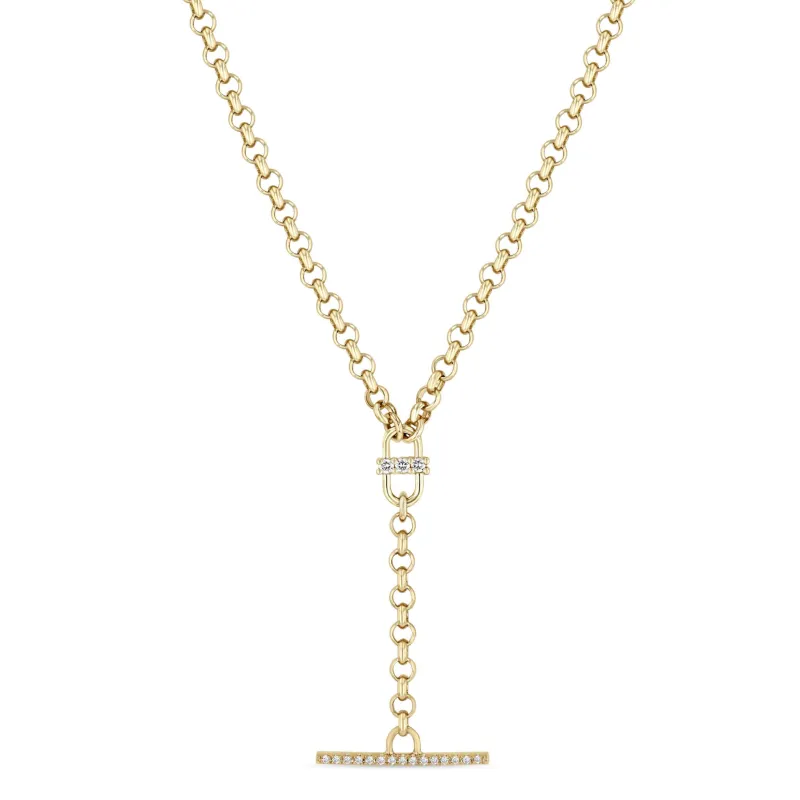 14k 3 Prong Diamond Open Link Pavé Diamond Toggle Rolo Chain Lariat sold by Zoe Chicco