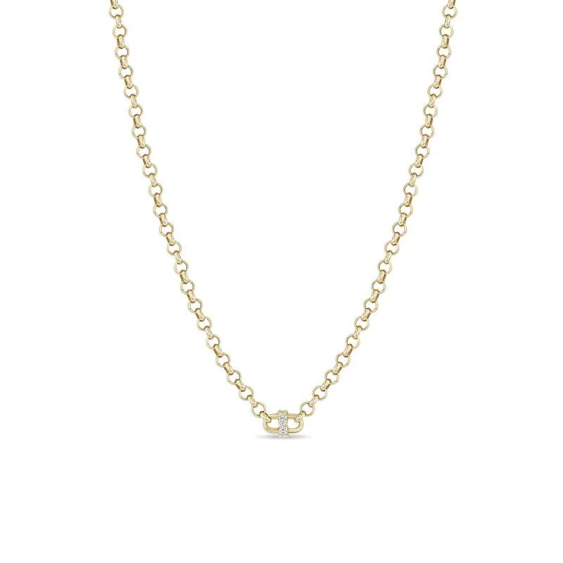 14k 3 Prong Diamond Open Link Medium Rolo Chain Necklace sold by Zoe Chicco