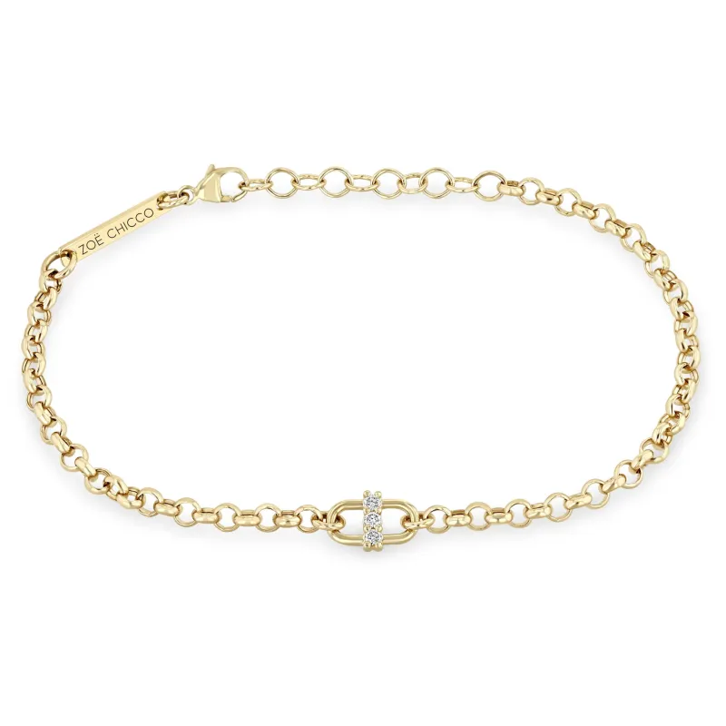 14k 3 Prong Diamond Open Link Medium Rolo Chain Bracelet sold by Zoe Chicco