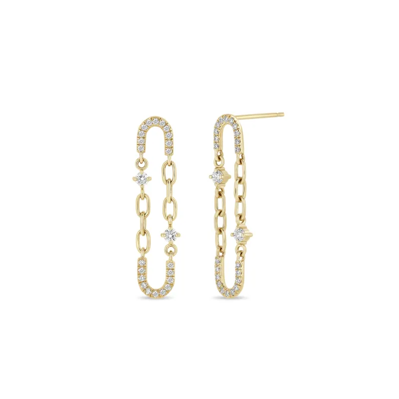 14k Prong & Pavé Diamond Chain Link Oval Drop Earrings sold by Zoe Chicco