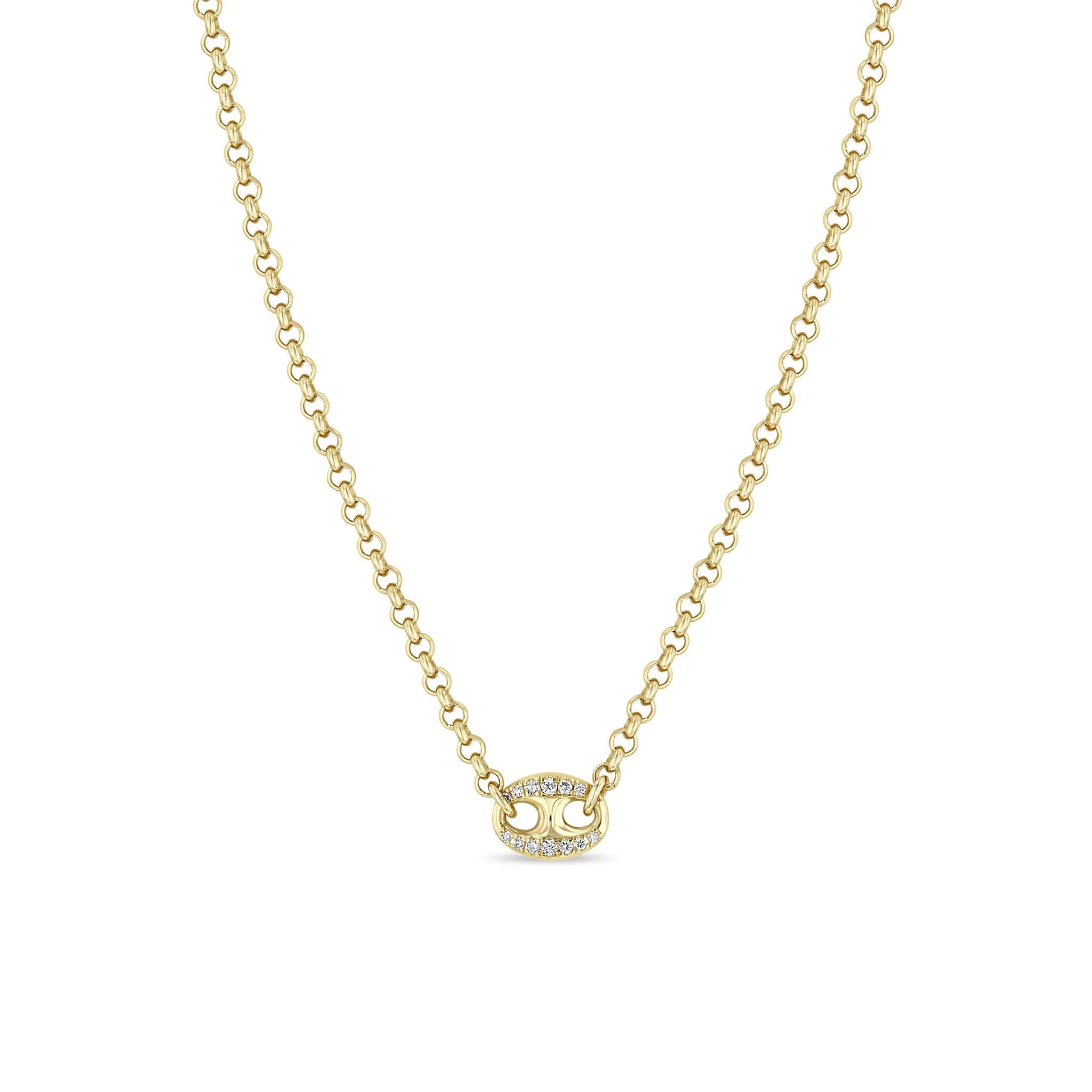 14k Large Pavé Diamond Mariner Link Rolo Chain Necklace sold by Zoe Chicco