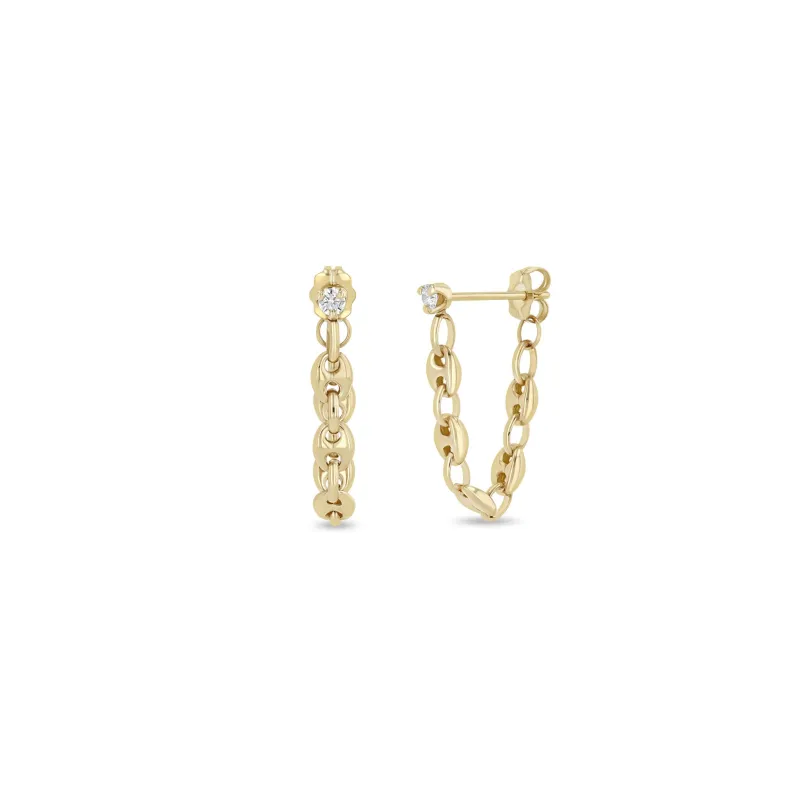 14k Prong Diamond Small Mariner Chain Huggie Earrings sold by Zoe Chicco