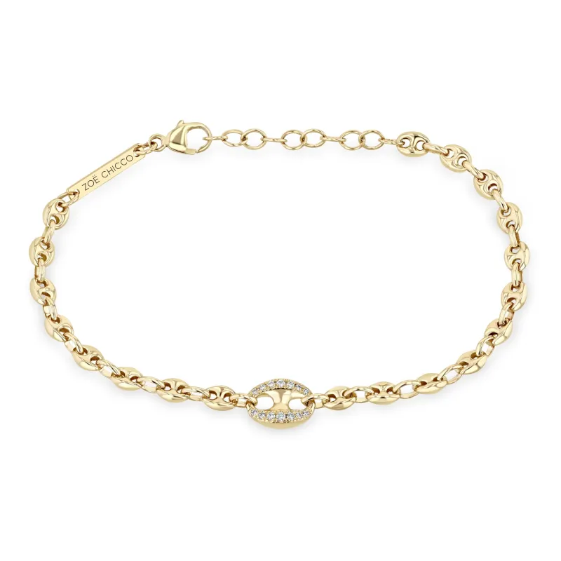 14k Single Large Diamond Link Small Mariner Chain Bracelet sold by Zoe Chicco