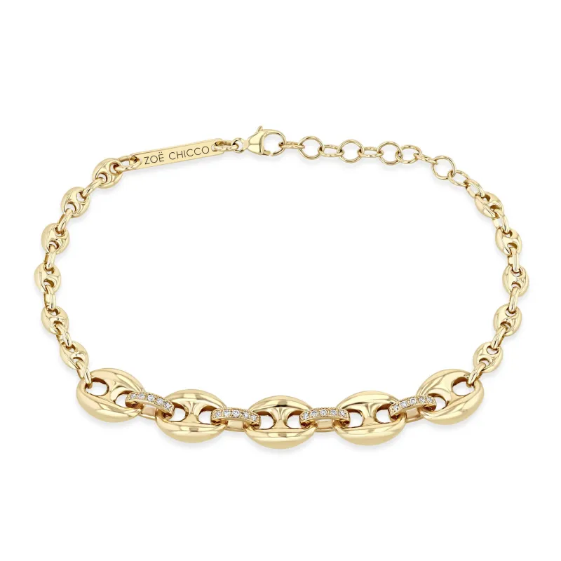 14k Mixed Small & Large Mariner Chain with Diamond Links Bracelet sold by Zoe Chicco