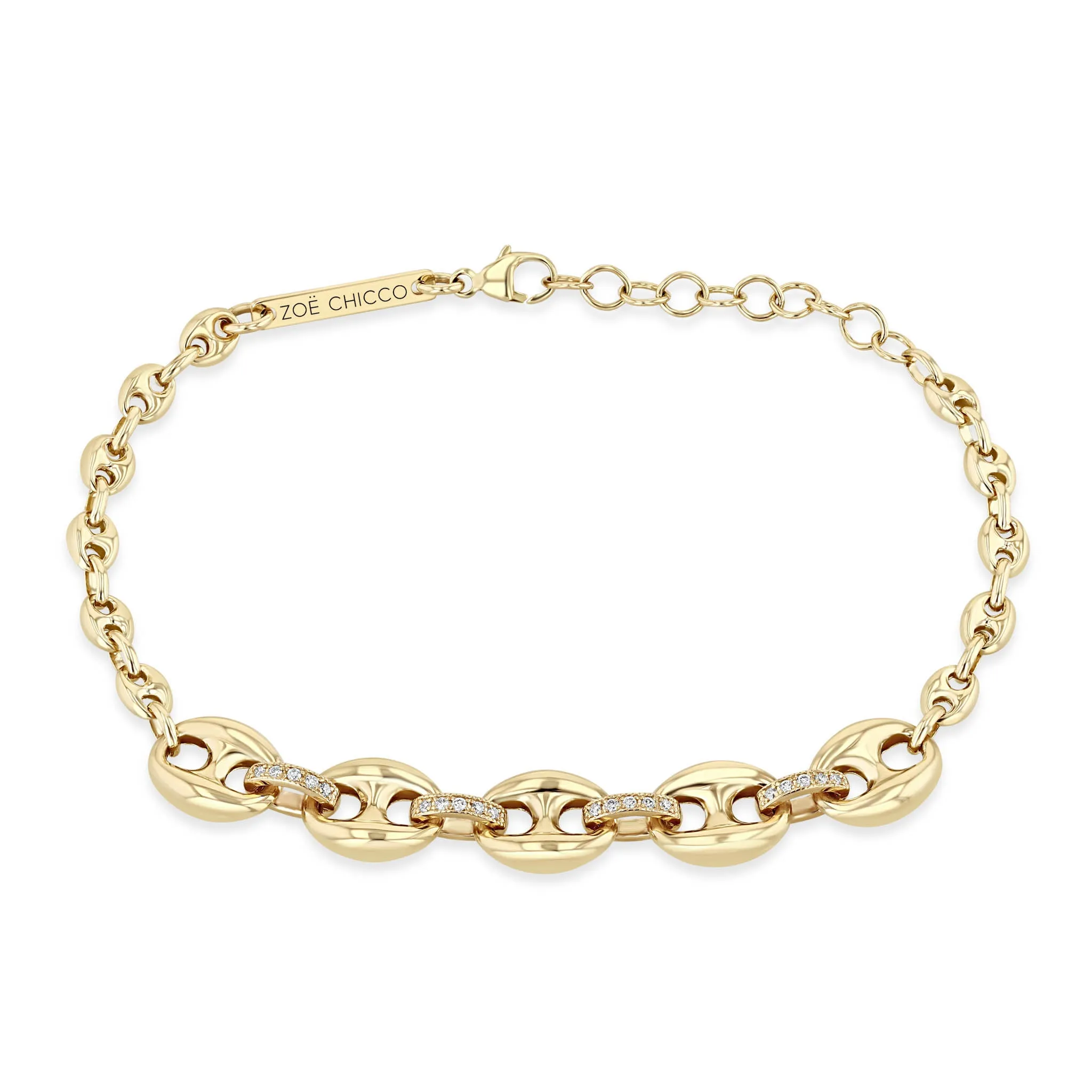 14k Mixed Small & Large Mariner Chain with Diamond Links Bracelet sold by Zoe Chicco