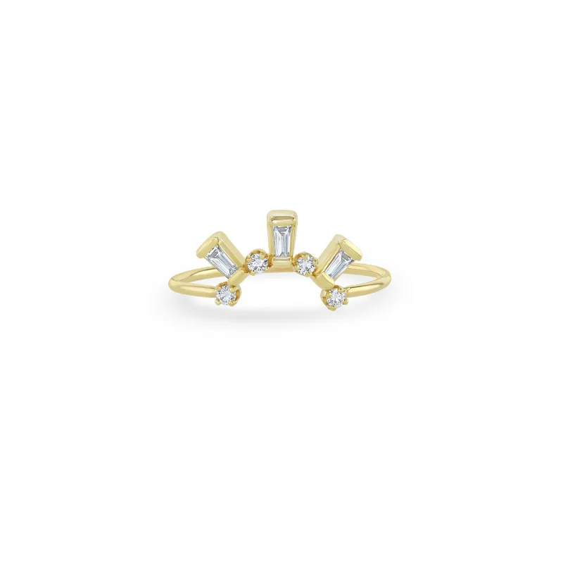 14k Tapered Baguette & Prong Diamond Curved Bar Ring - SALE sold by Zoe Chicco