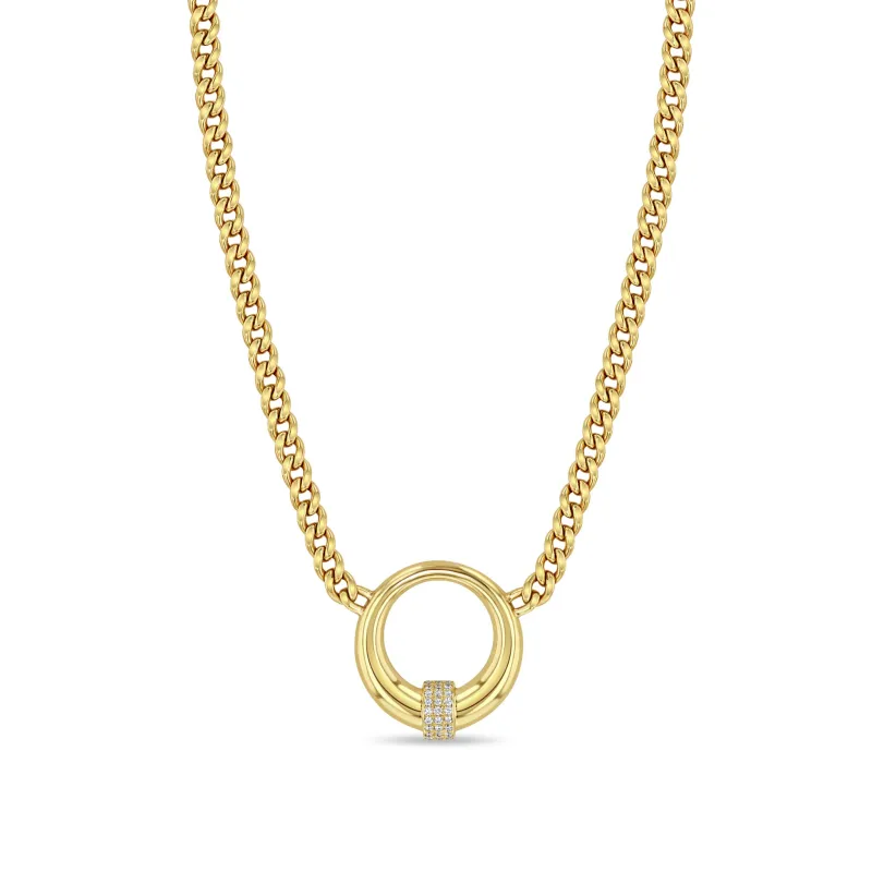 14k Medium Pavé Diamond Door Knocker Pendant Curb Chain Necklace - SALE sold by Zoe Chicco