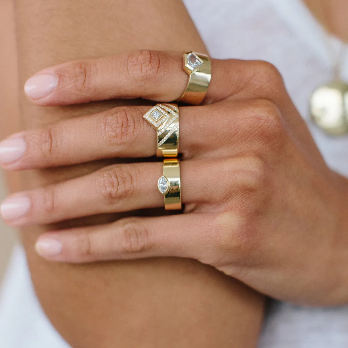 14k Pavé Chevron & Princess Diamond Wide Flat Band - SALE sold by Zoe Chicco product image thumbnail 2