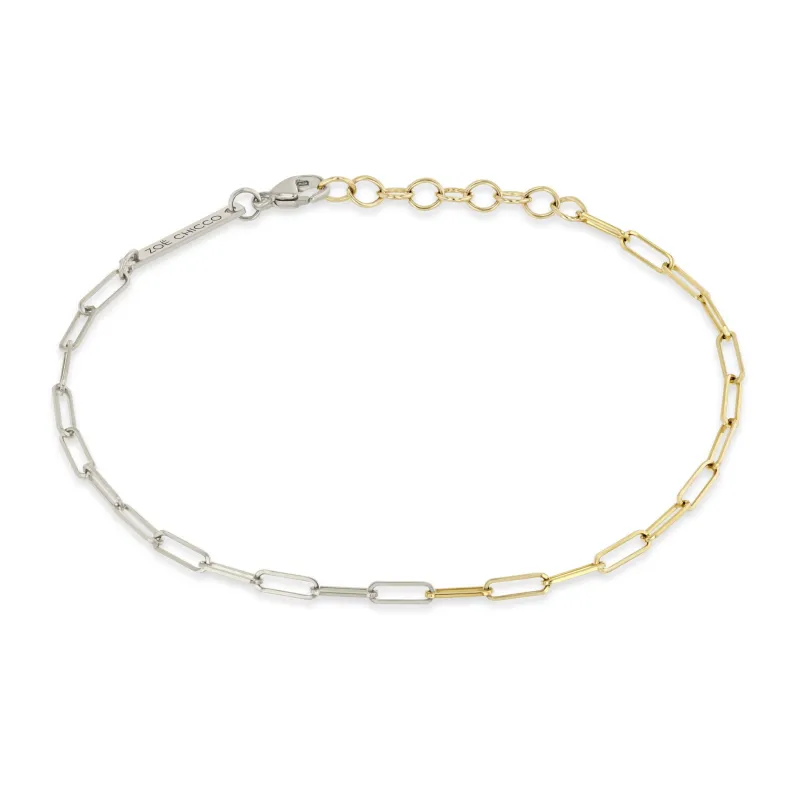 14k Two Tone Gold Small Paperclip Chain Bracelet sold by Zoe Chicco