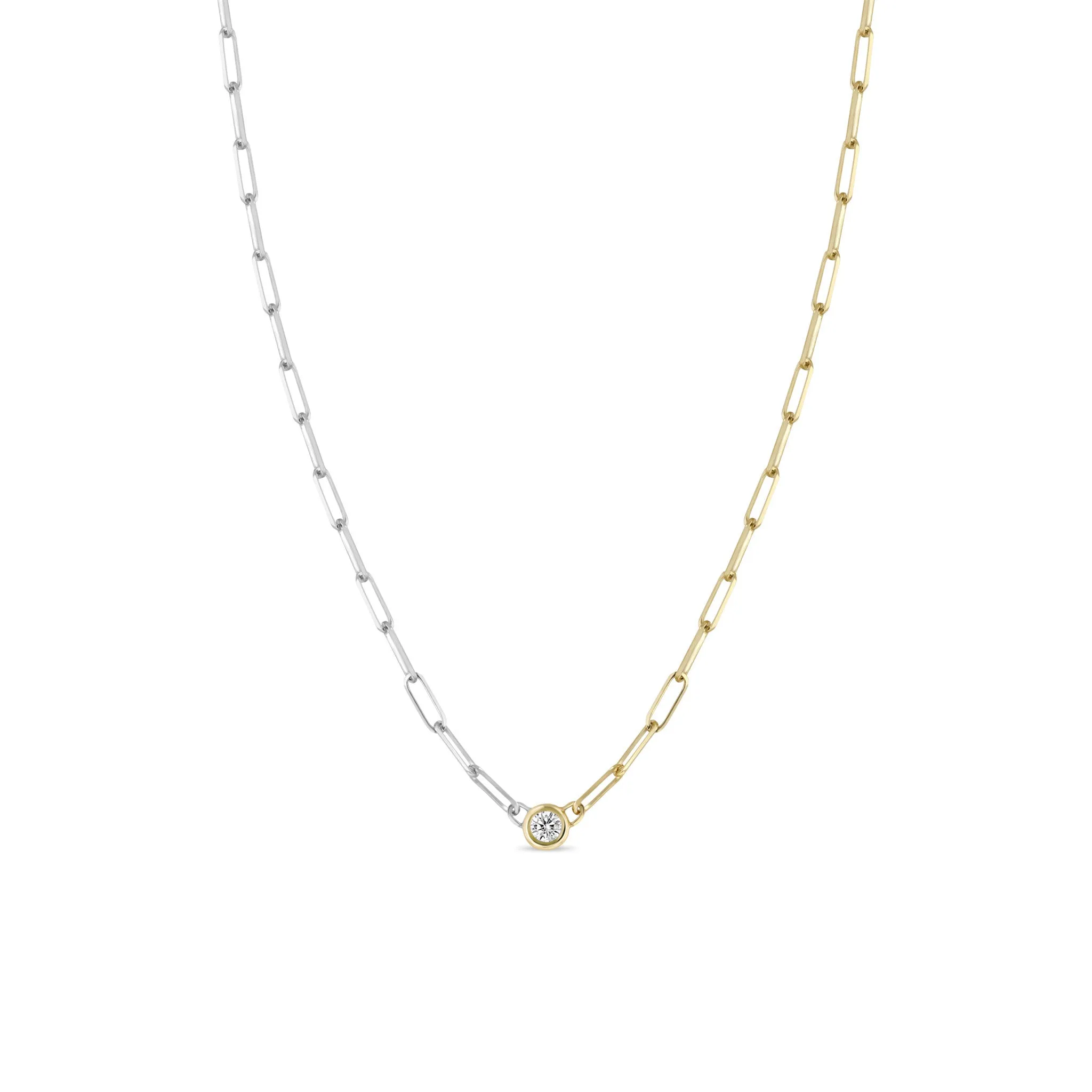14k Floating Diamond Two Tone Gold Small Paperclip Chain Necklace sold by Zoe Chicco