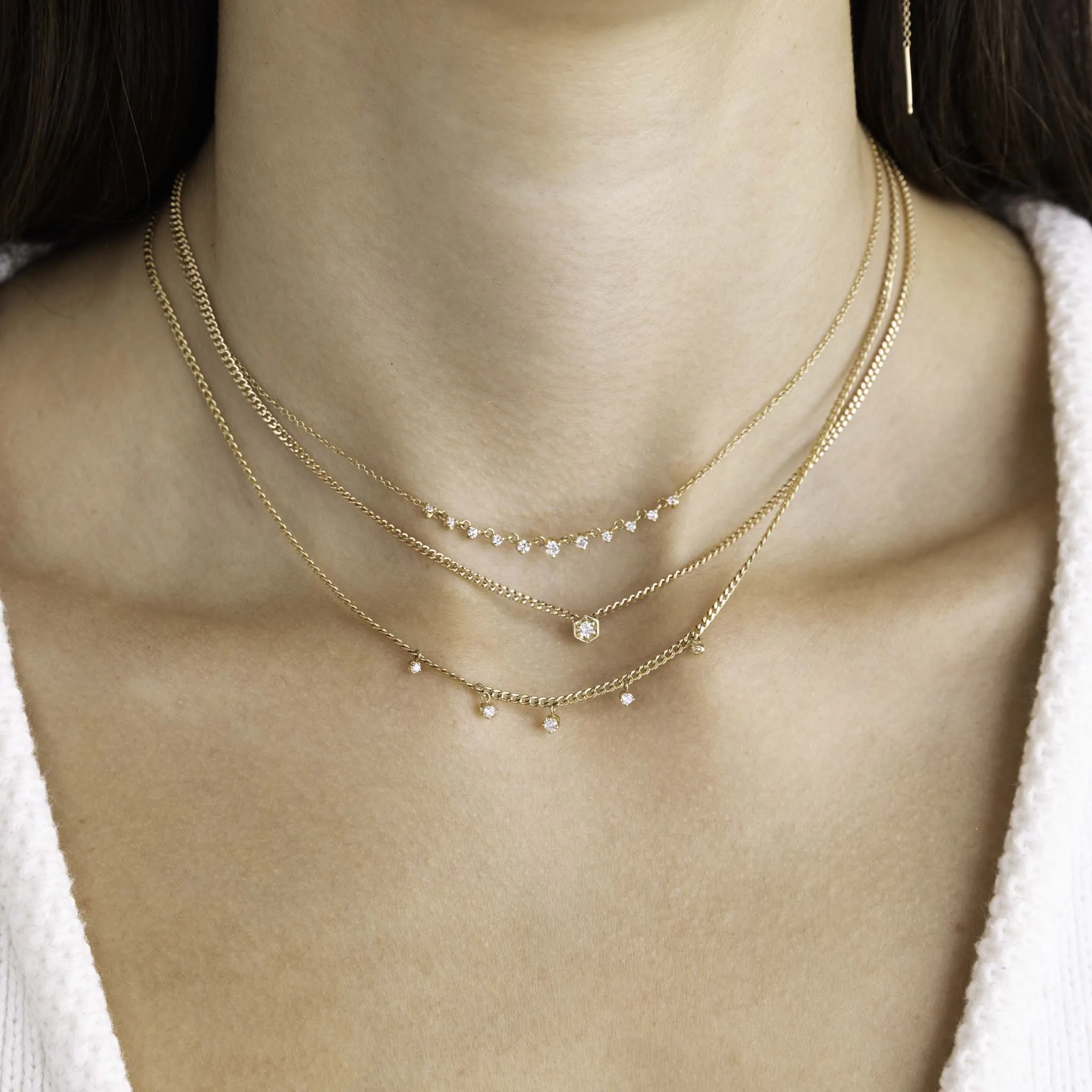 14k Gold Diamond Hexagon Curb Chain Necklace sold by Zoe Chicco product image thumbnail 2