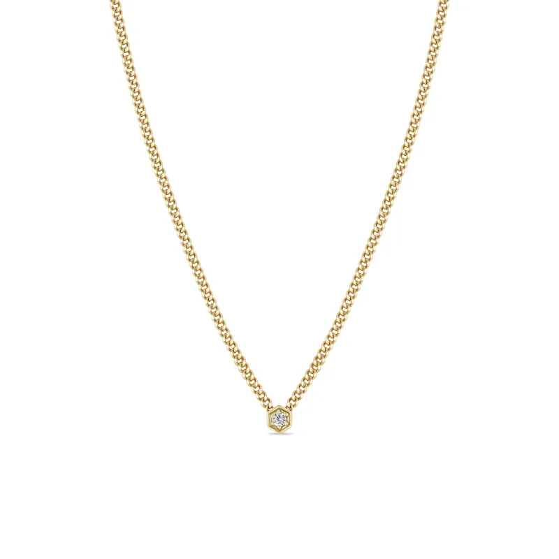 14k Gold Diamond Hexagon Curb Chain Necklace sold by Zoe Chicco