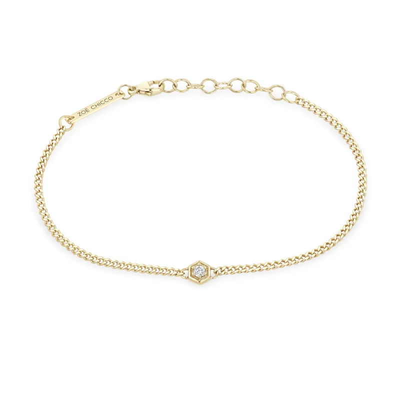 14k Gold Diamond Hexagon Curb Chain Bracelet sold by Zoe Chicco
