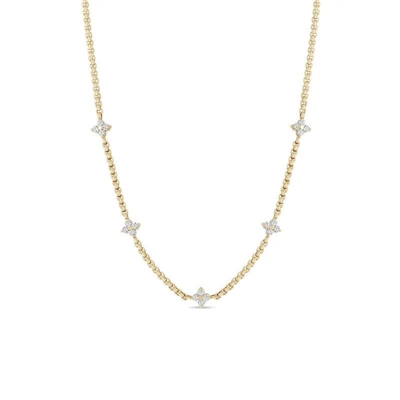 14k 5 Prong Diamond Quad Station Box Chain Necklace sold by Zoe Chicco