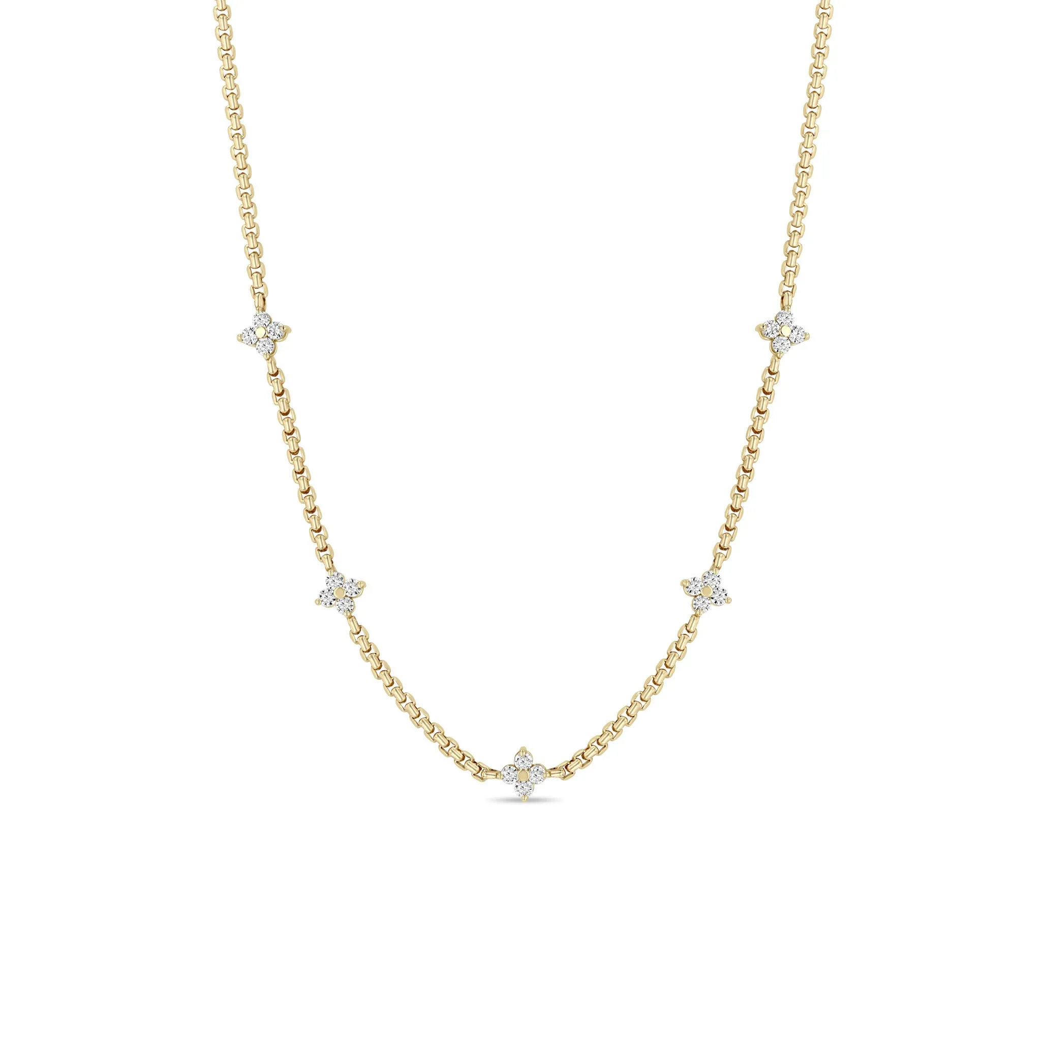 14k 5 Prong Diamond Quad Station Box Chain Necklace sold by Zoe Chicco