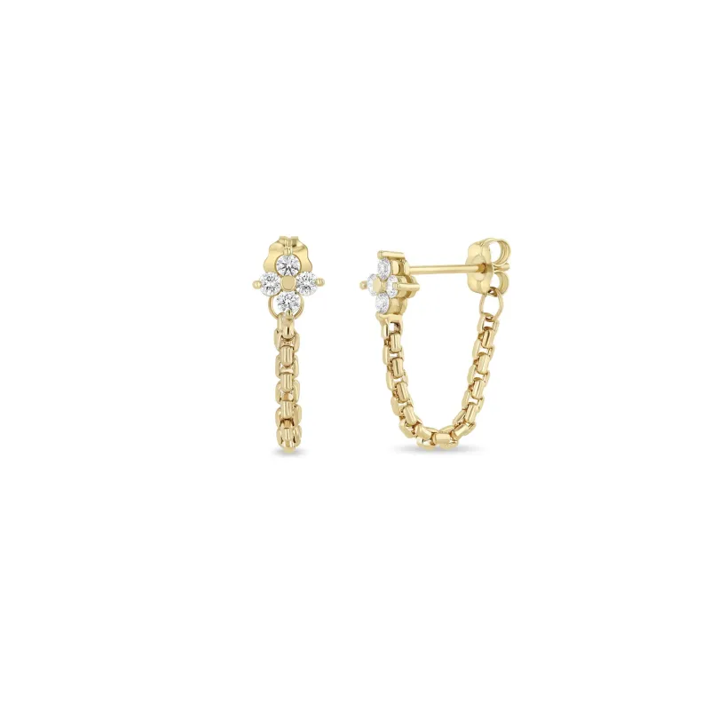 14k Prong Diamond Quad Box Chain Huggie Earrings sold by Zoe Chicco