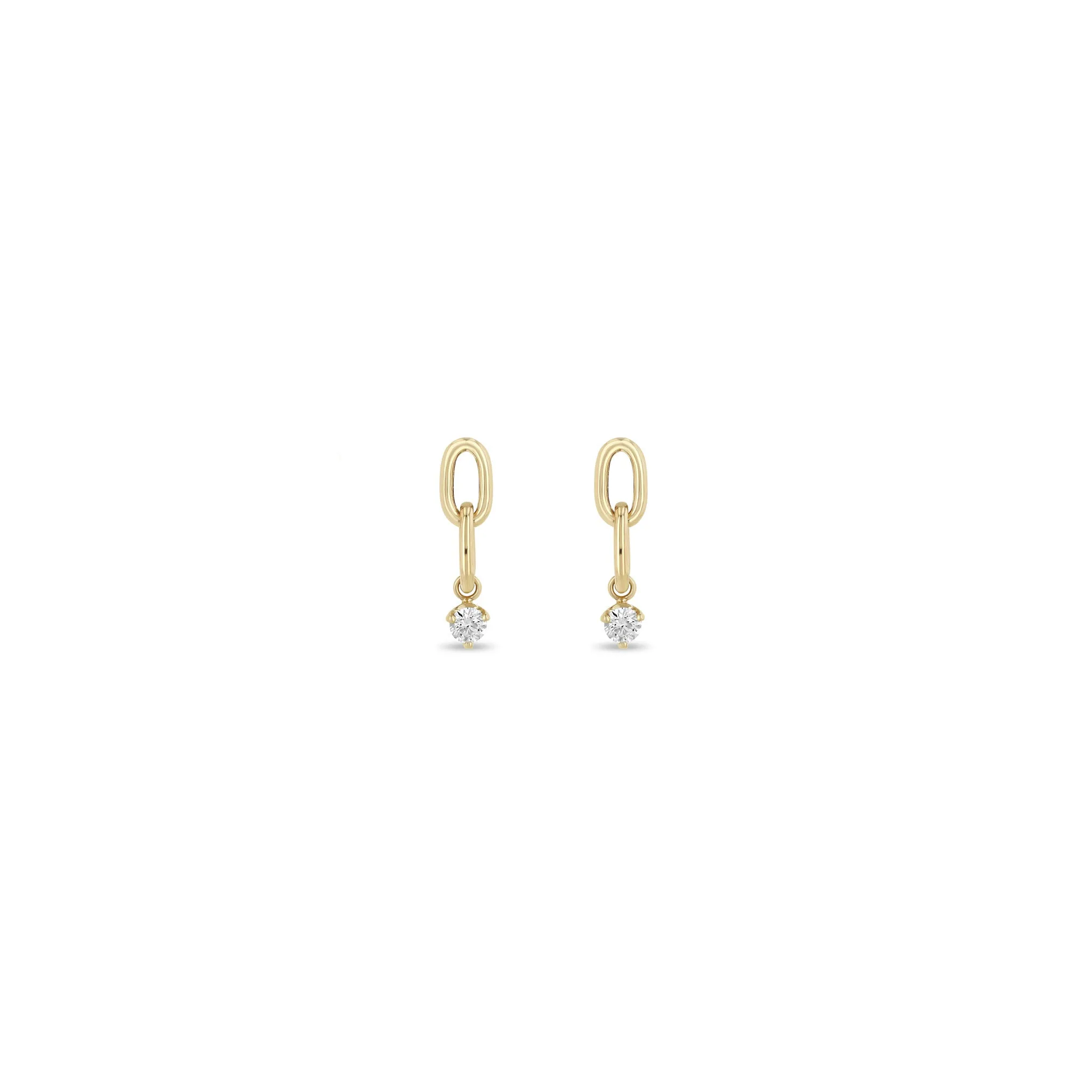 14k Prong Diamond & Large Square Oval 2 Link Drop Earrings sold by Zoe Chicco product image thumbnail 3