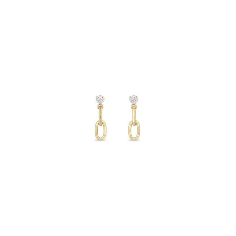 14k Prong Diamond & Large Square Oval 2 Link Drop Earrings sold by Zoe Chicco