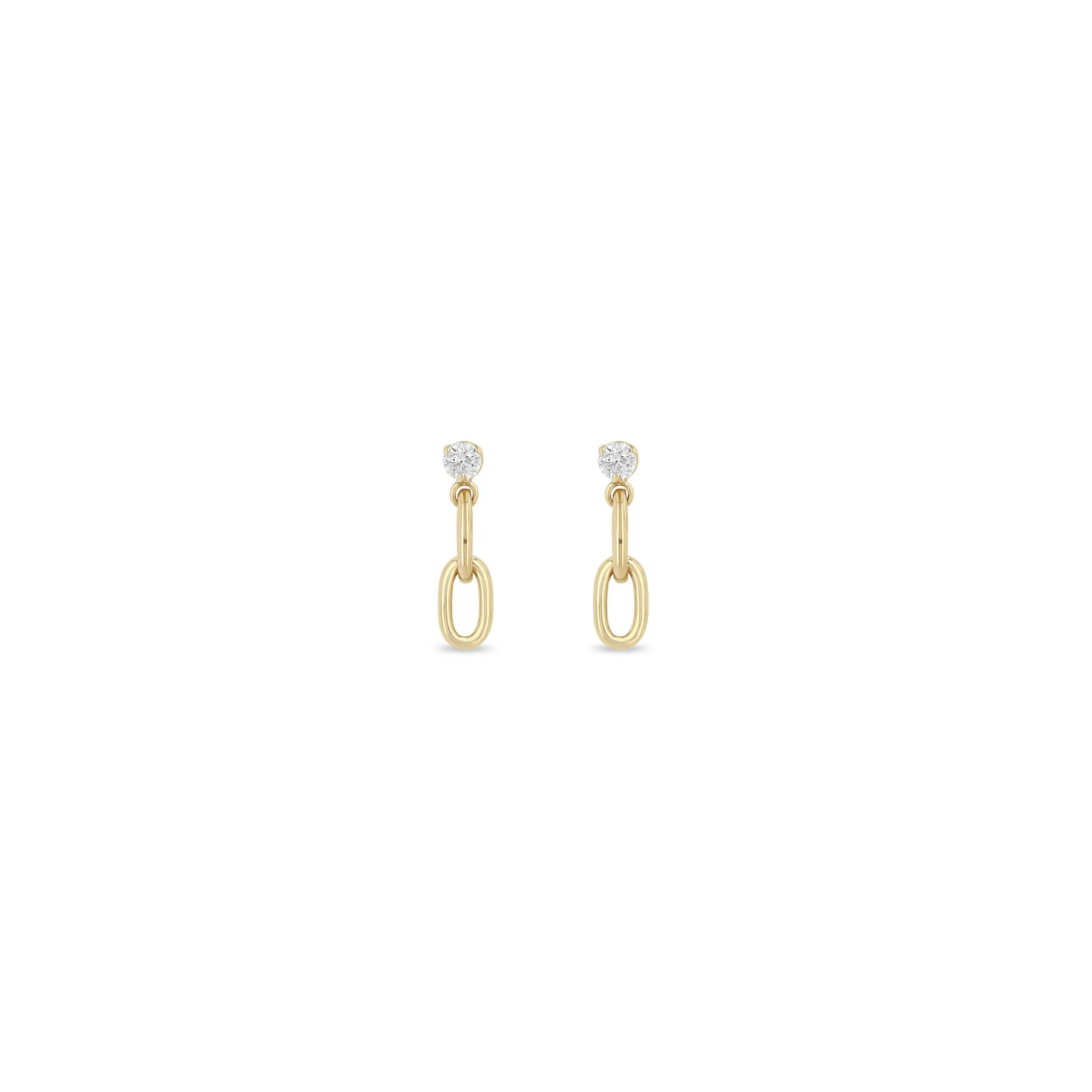 14k Prong Diamond & Large Square Oval 2 Link Drop Earrings sold by Zoe Chicco