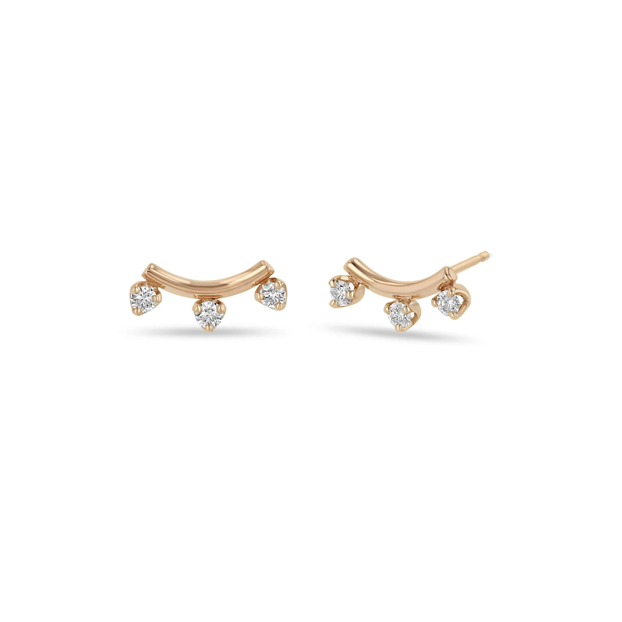 14k 3 Prong Diamond Curved Bar Studs sold by Zoe Chicco product image thumbnail 4