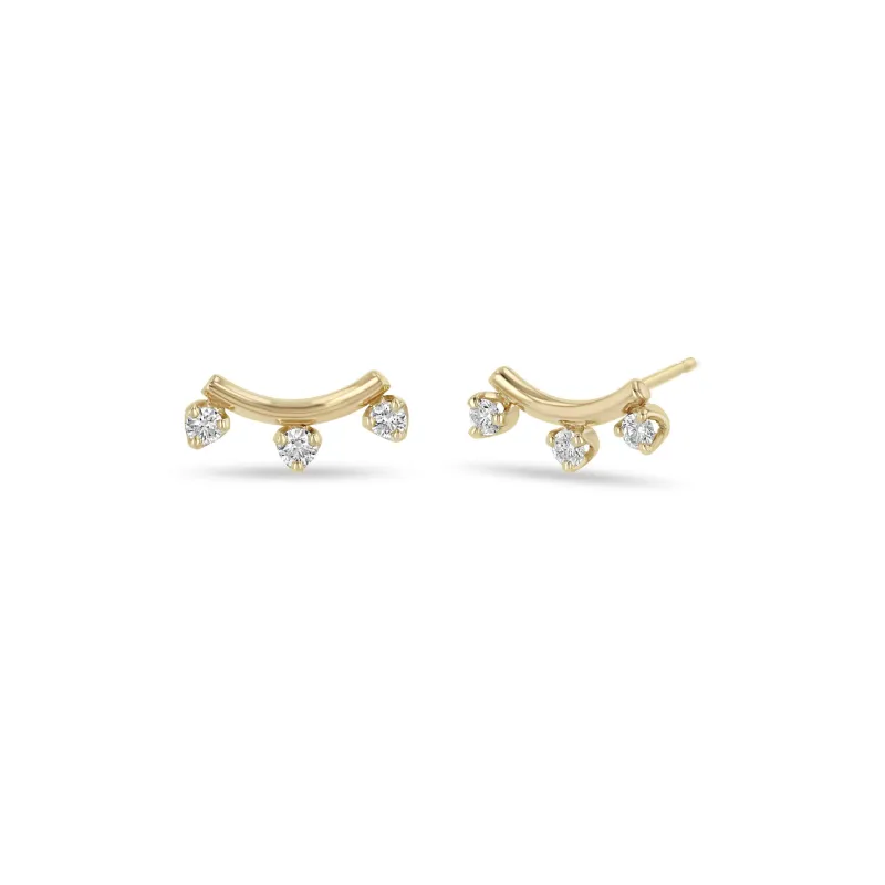 14k 3 Prong Diamond Curved Bar Studs sold by Zoe Chicco