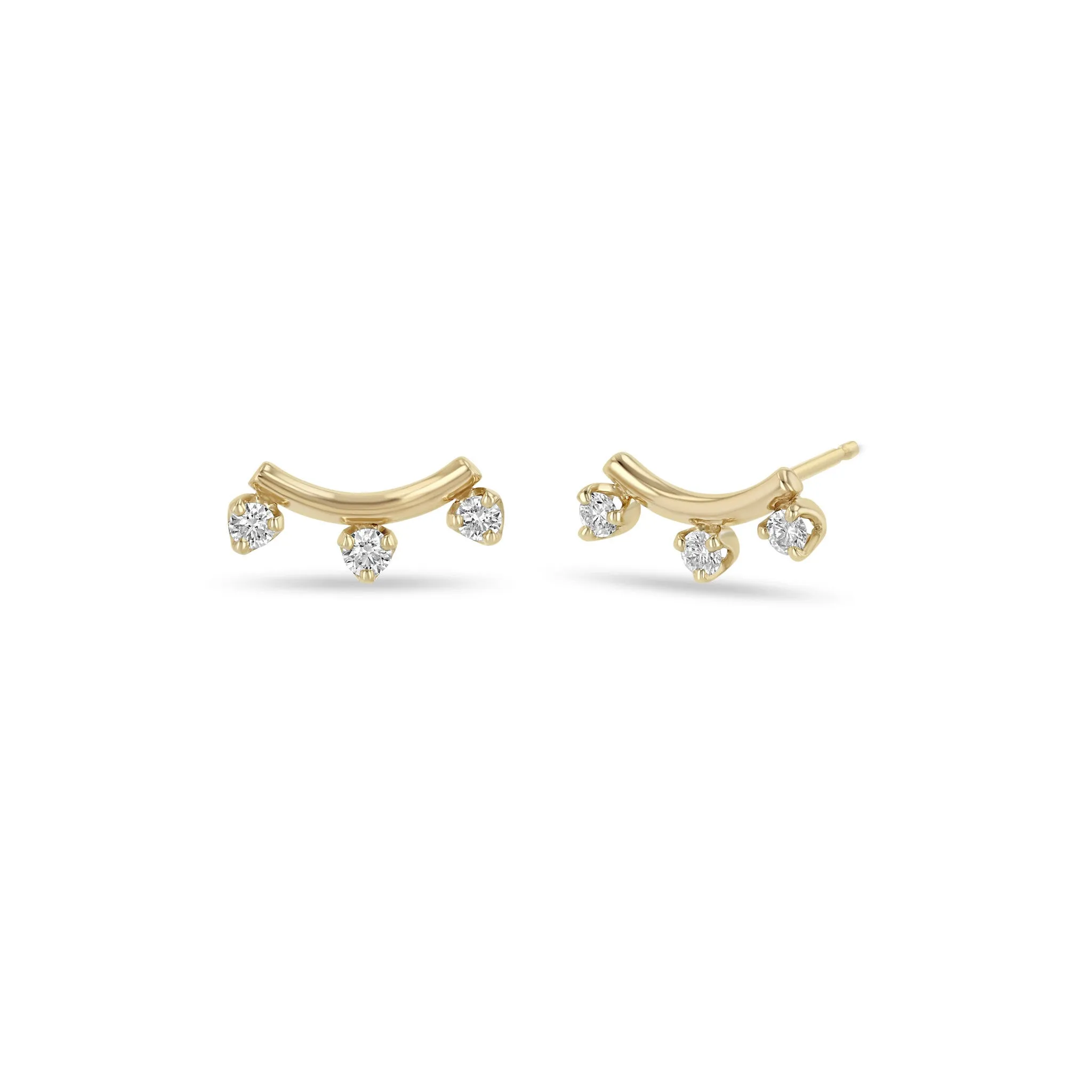 14k 3 Prong Diamond Curved Bar Studs sold by Zoe Chicco