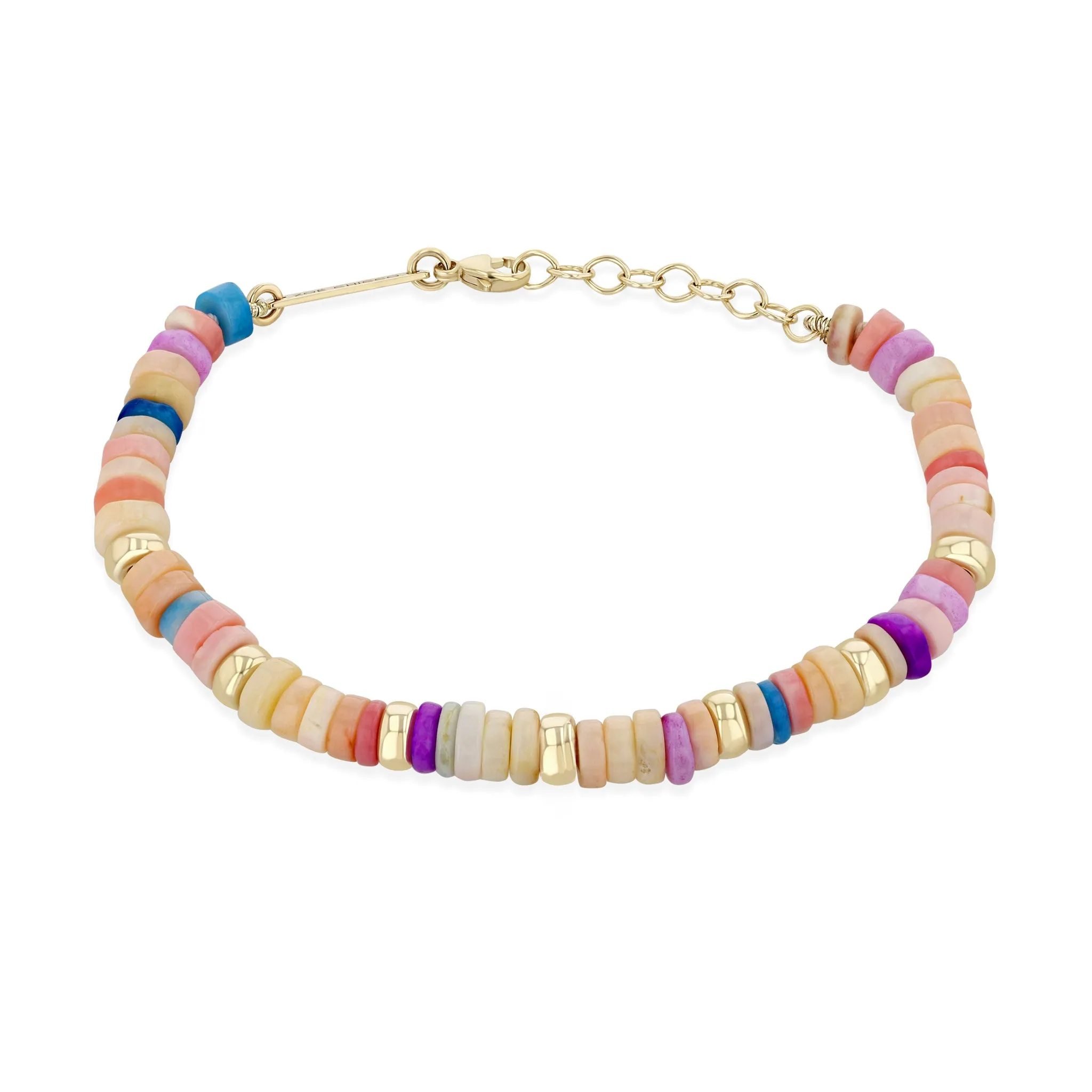 14k Gold & Mixed Pink Opal Rondelle Bead Bracelet sold by Zoe Chicco