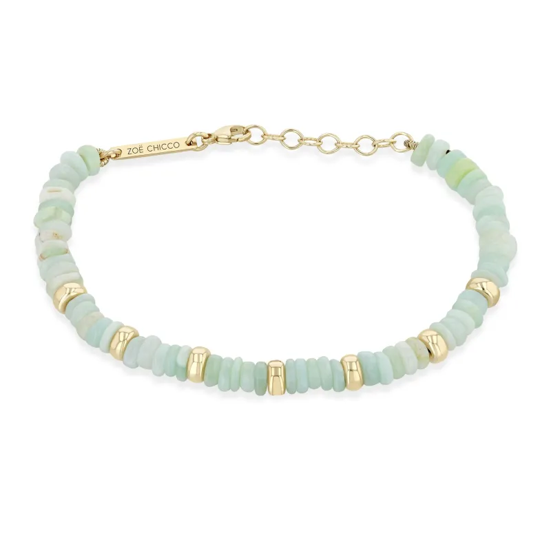 14k Gold & Mixed Light Blue Opal Rondelle Bead Bracelet sold by Zoe Chicco