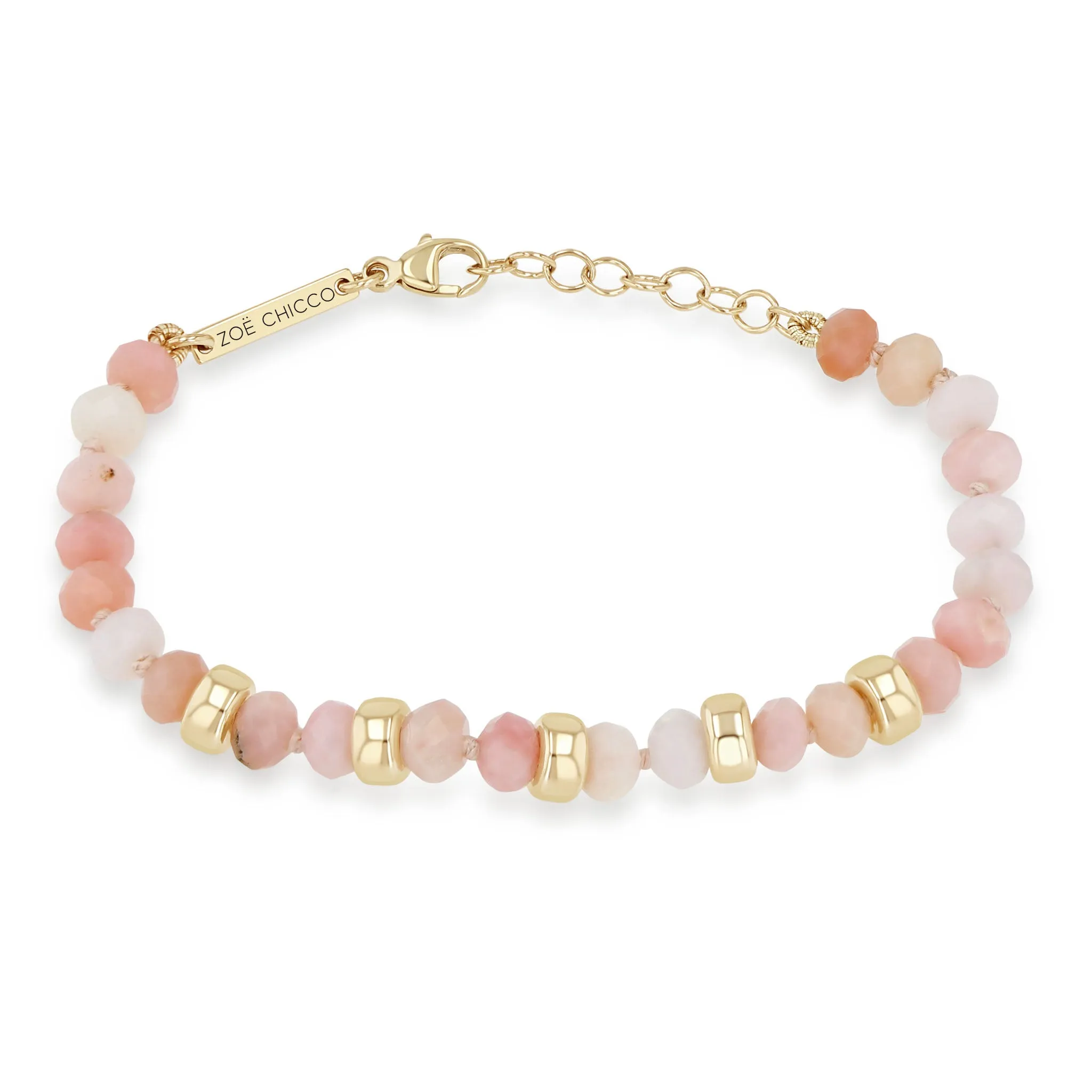 14k Gold & Faceted Pink Opal Rondelle Bead Bracelet sold by Zoe Chicco
