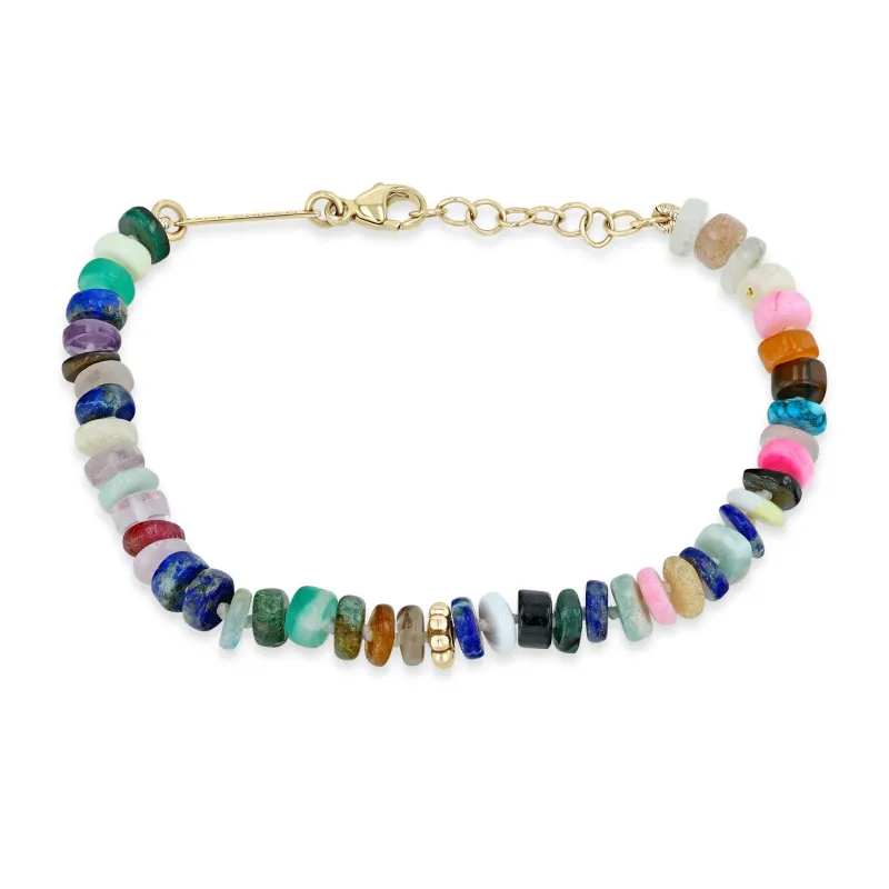 14k Beaded Gold & Mixed Dark Gemstone Rondelle Bead Bracelet sold by Zoe Chicco