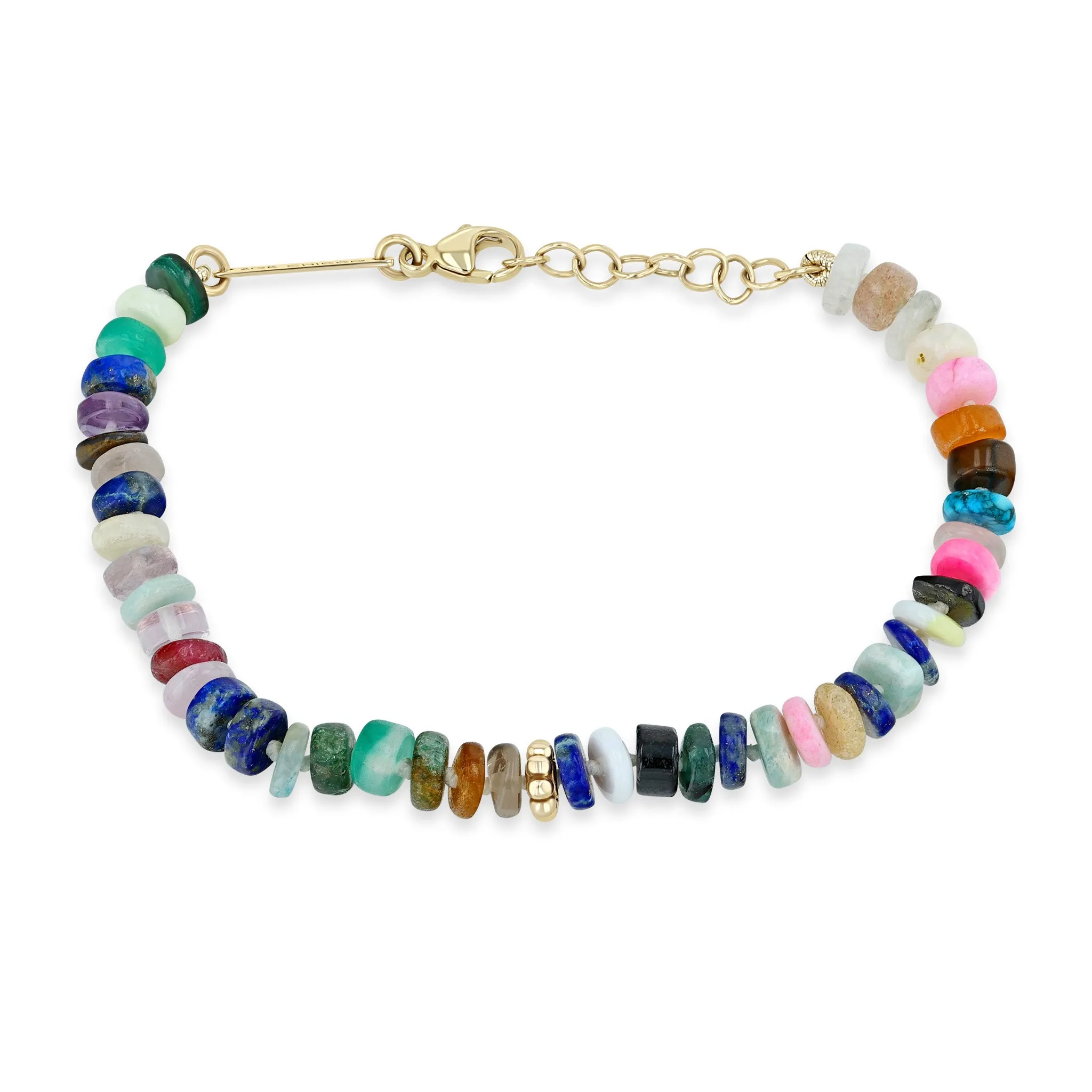 14k Beaded Gold & Mixed Dark Gemstone Rondelle Bead Bracelet sold by Zoe Chicco