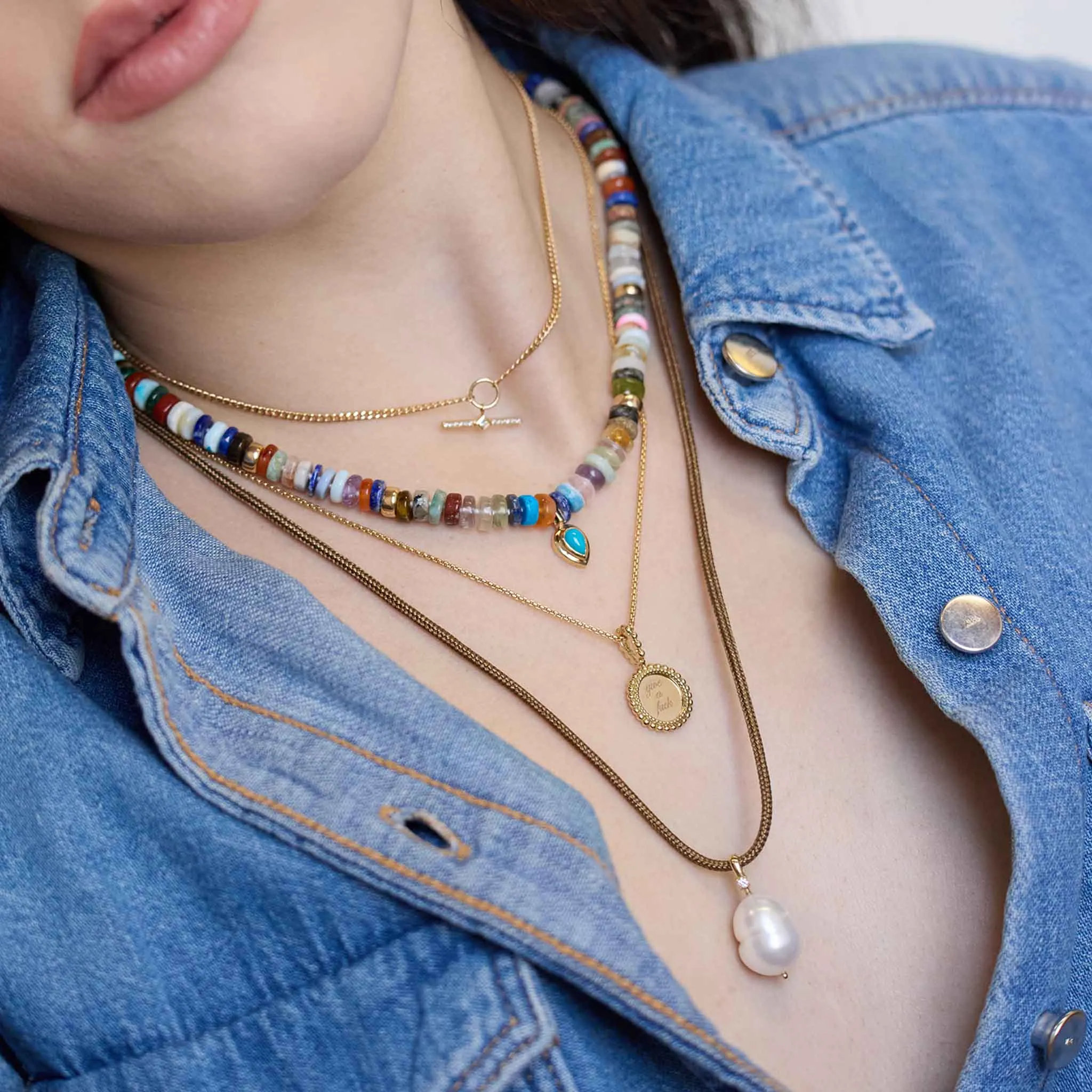 14k Mixed Dark Gemstone Rondelle Bead Necklace with Pear Turquoise Pendant sold by Zoe Chicco product image thumbnail 2