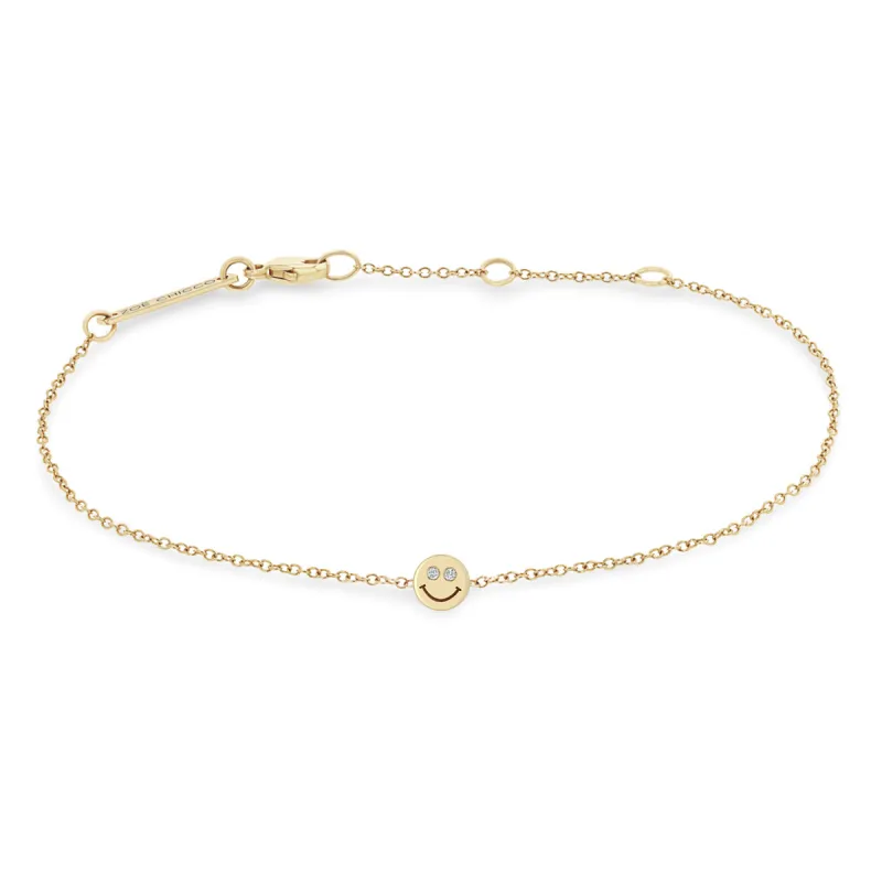 14k Itty Bitty Smiley Face with Diamond Eyes Bracelet sold by Zoe Chicco