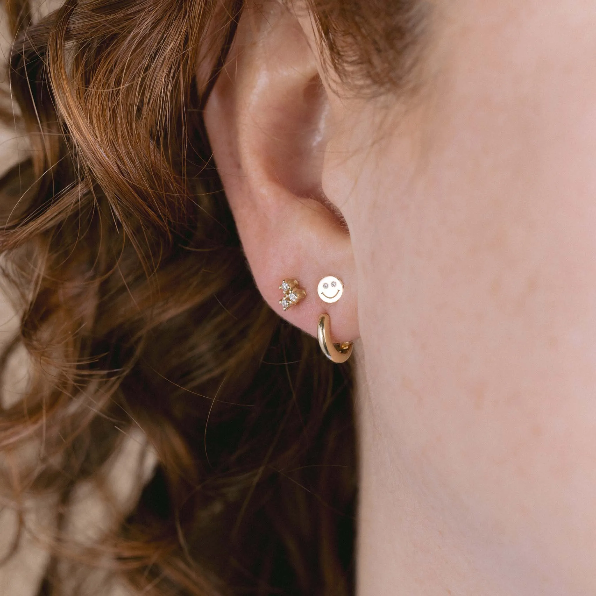 14k Itty Bitty Smiley Face with Diamond Eyes Stud sold by Zoe Chicco product image thumbnail 2