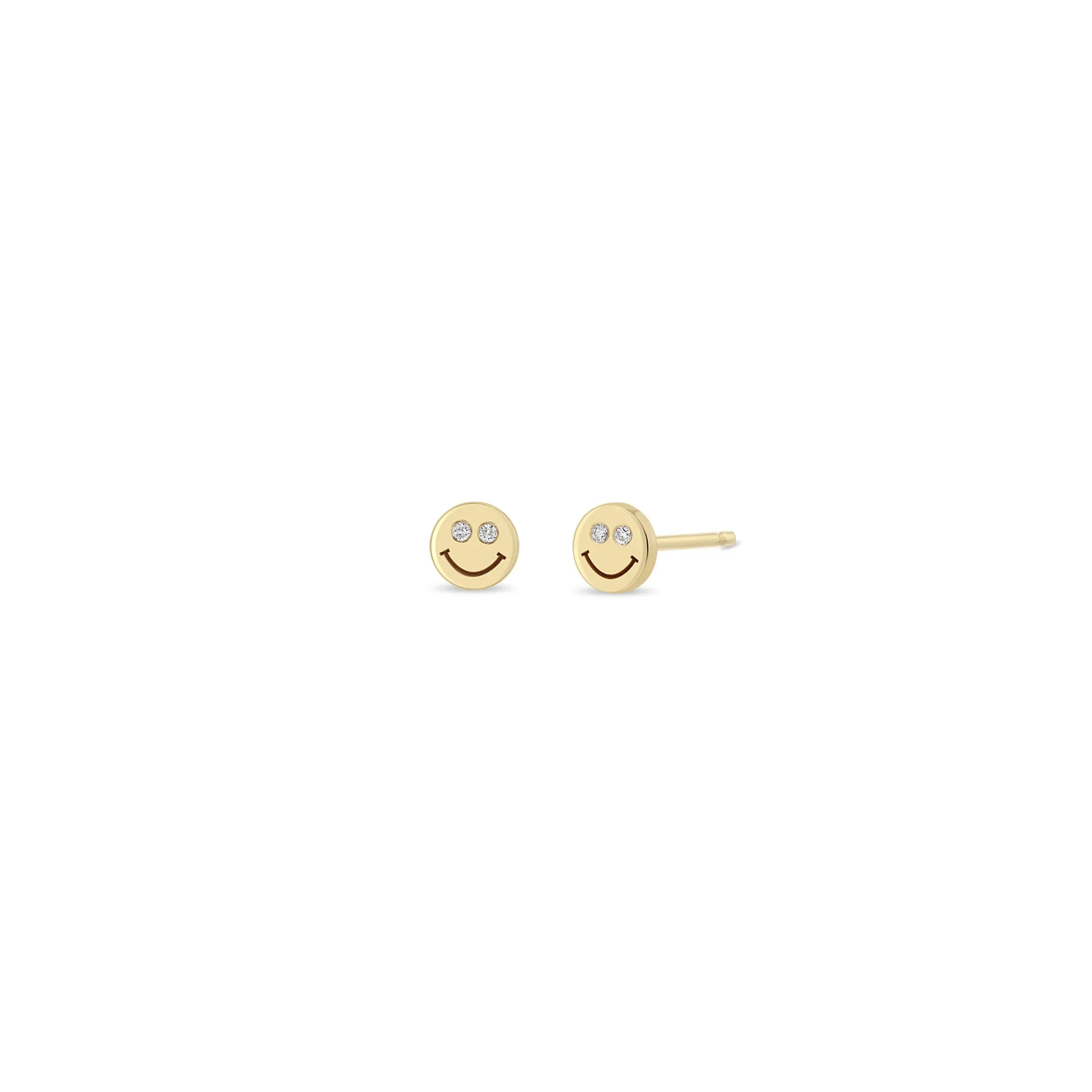 14k Itty Bitty Smiley Face with Diamond Eyes Stud sold by Zoe Chicco product image thumbnail 3