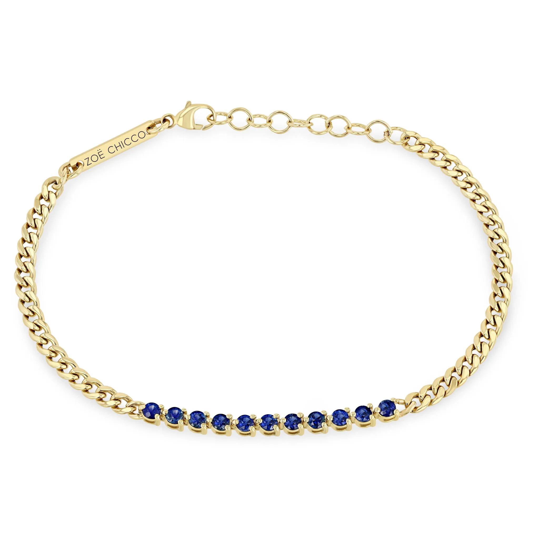 14k Blue Sapphire Tennis Segment Small Curb Chain Bracelet sold by Zoe Chicco