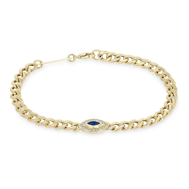 14k Medium Curb Chain Marquise Blue Sapphire Halo Bracelet sold by Zoe Chicco