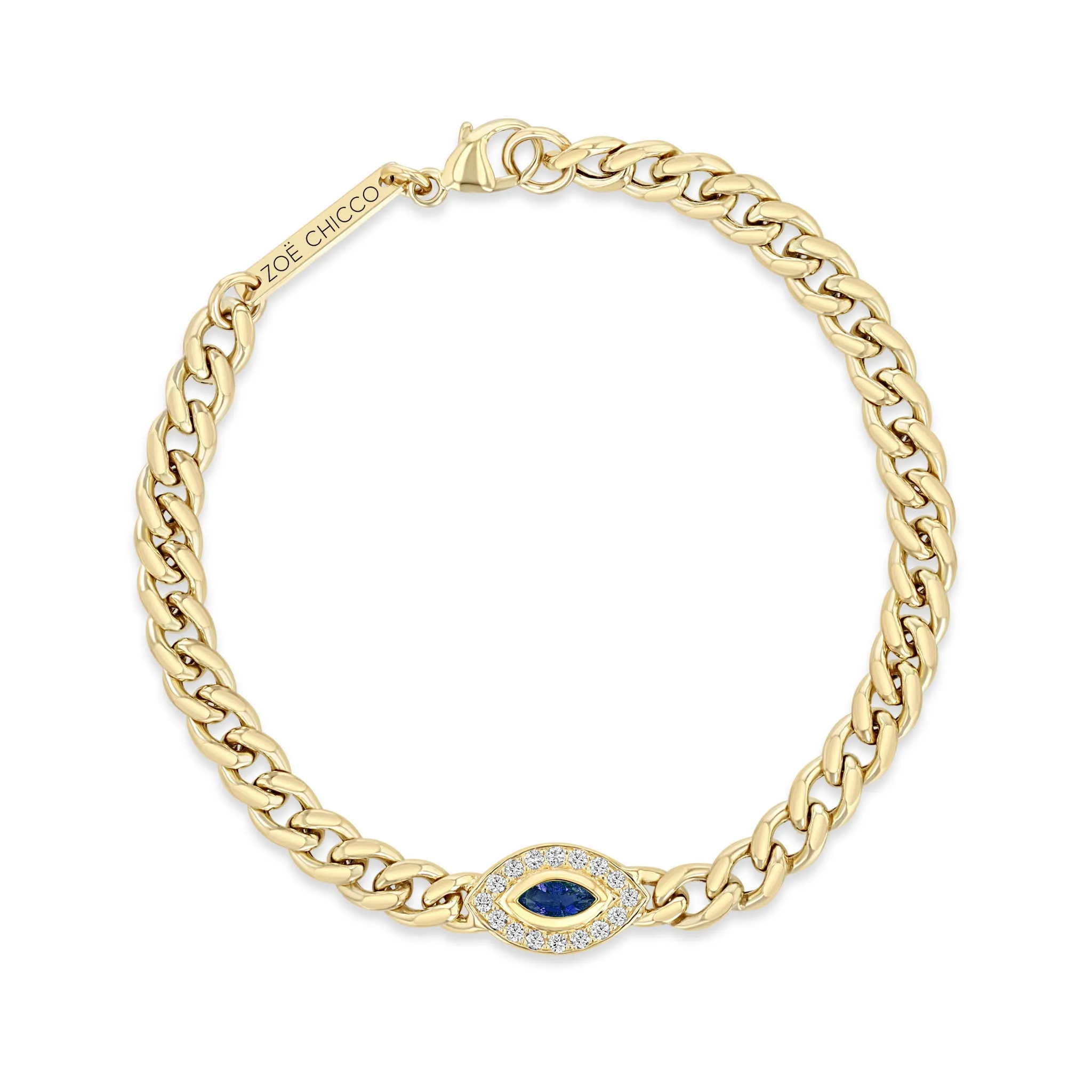 14k Medium Curb Chain Marquise Blue Sapphire Halo Bracelet sold by Zoe Chicco product image thumbnail 3