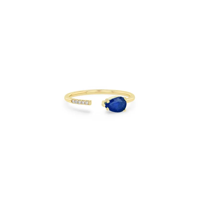 14k Pear Blue Sapphire & Pavé Diamond Open Ring sold by Zoe Chicco