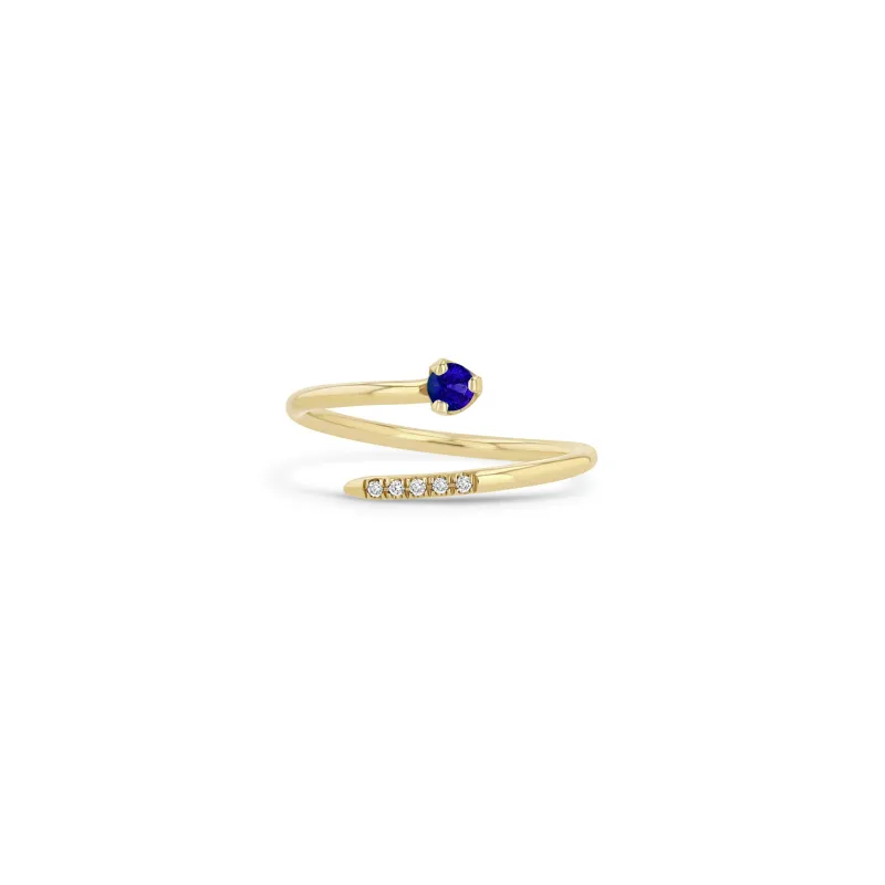 14k Prong Blue Sapphire & Pavé Diamond Bypass Ring sold by Zoe Chicco