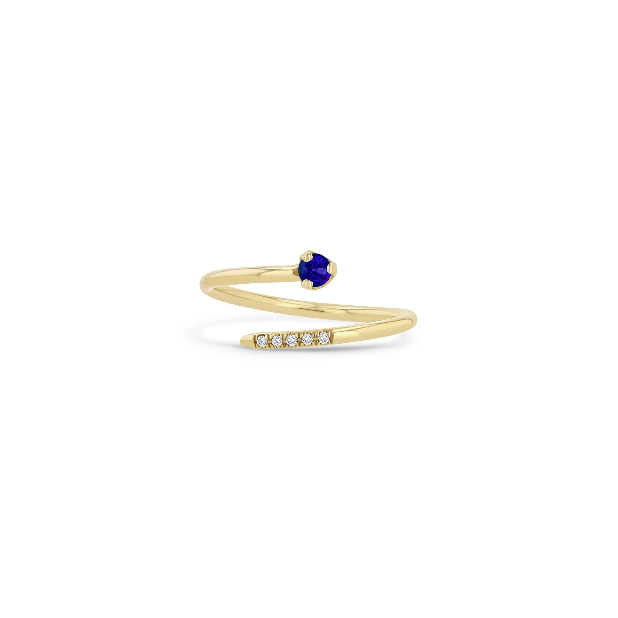 14k Prong Blue Sapphire & Pavé Diamond Bypass Ring sold by Zoe Chicco