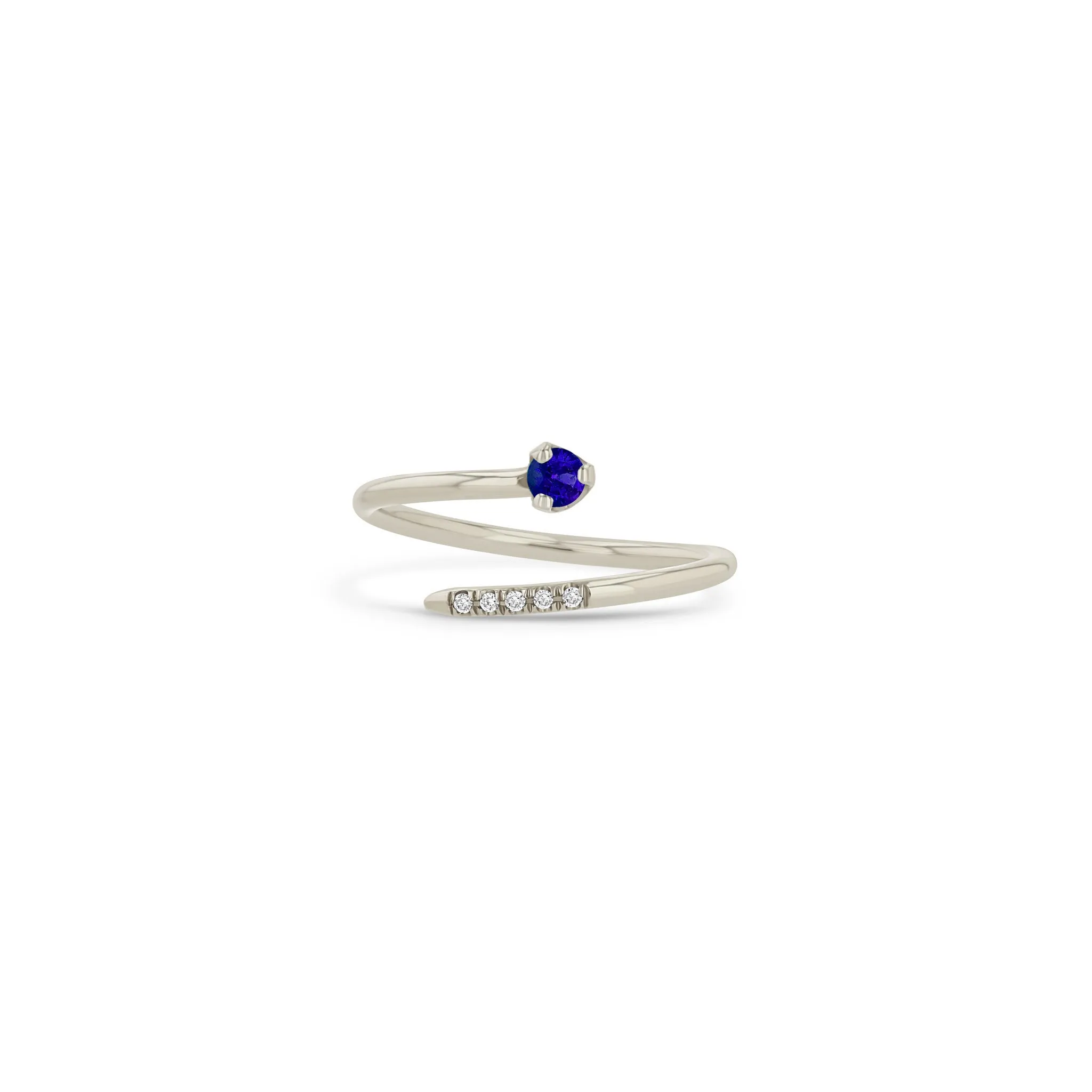 14k Prong Blue Sapphire & Pavé Diamond Bypass Ring sold by Zoe Chicco product image thumbnail 2
