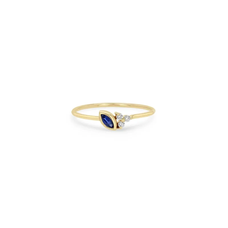 14k Marquise Blue Sapphire & Prong Diamond Trio Ring sold by Zoe Chicco