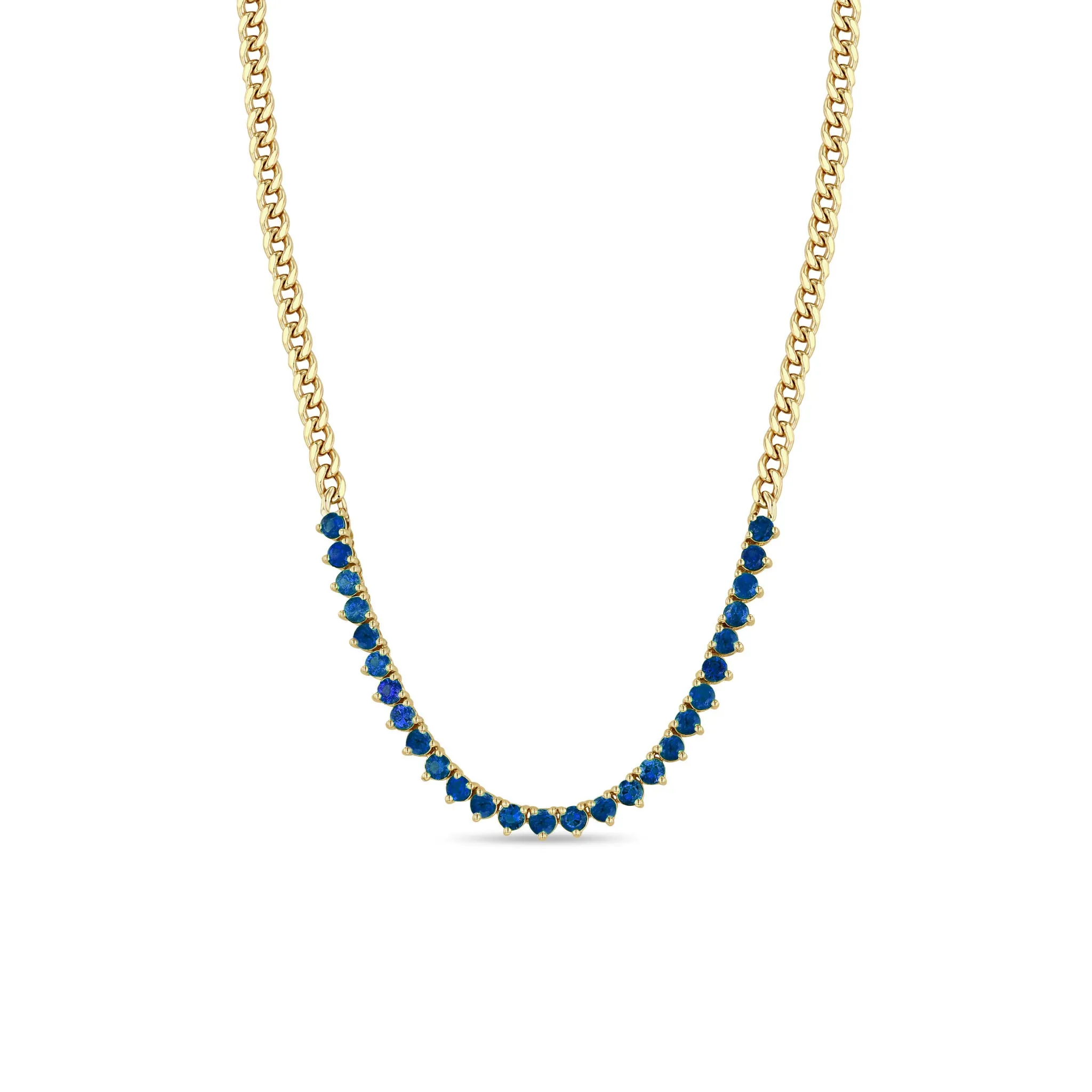 14k Blue Sapphire Tennis Segment Small Curb Chain Necklace sold by Zoe Chicco
