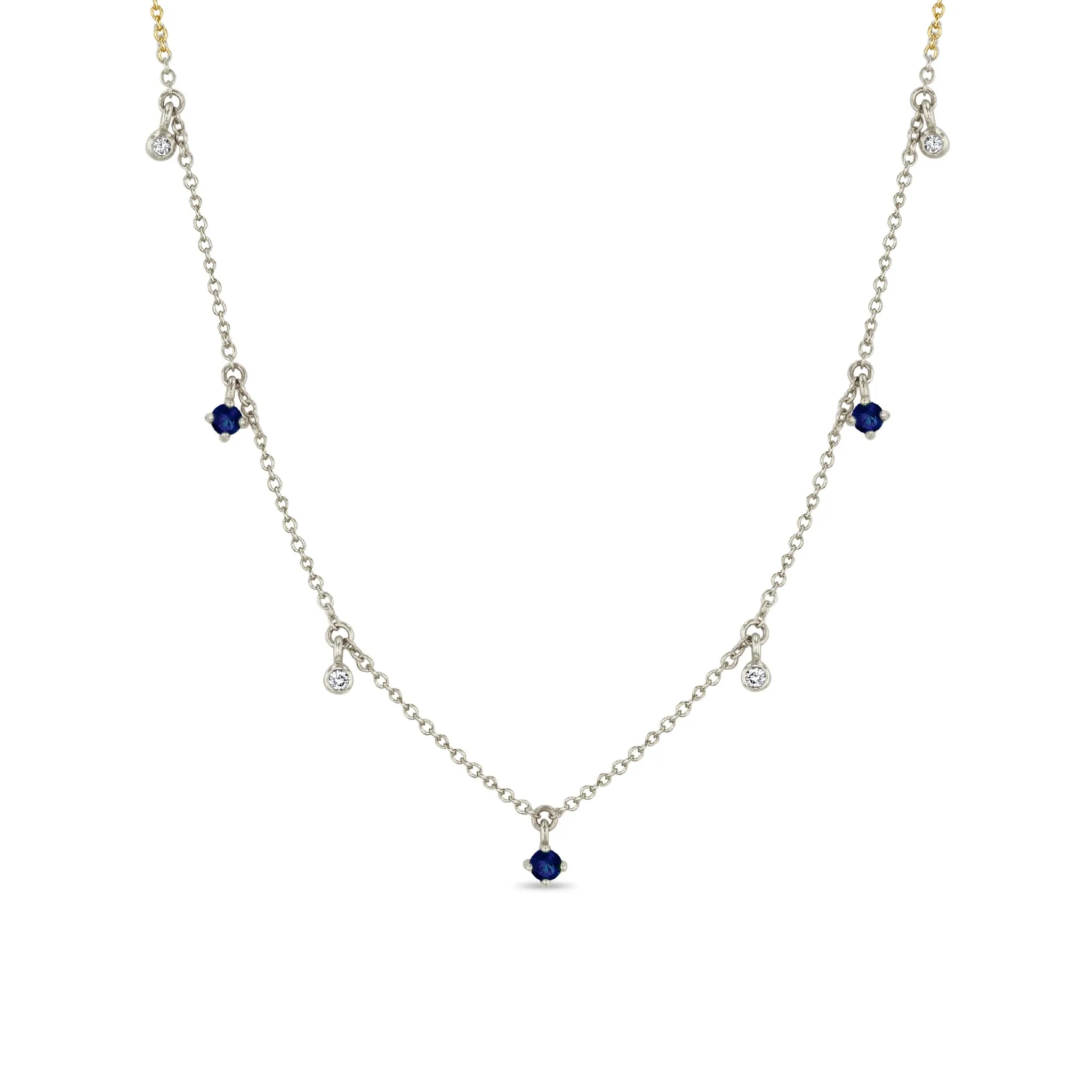 14k Dangling Mixed Round Blue Sapphires & Diamonds Necklace sold by Zoe Chicco product image thumbnail 2