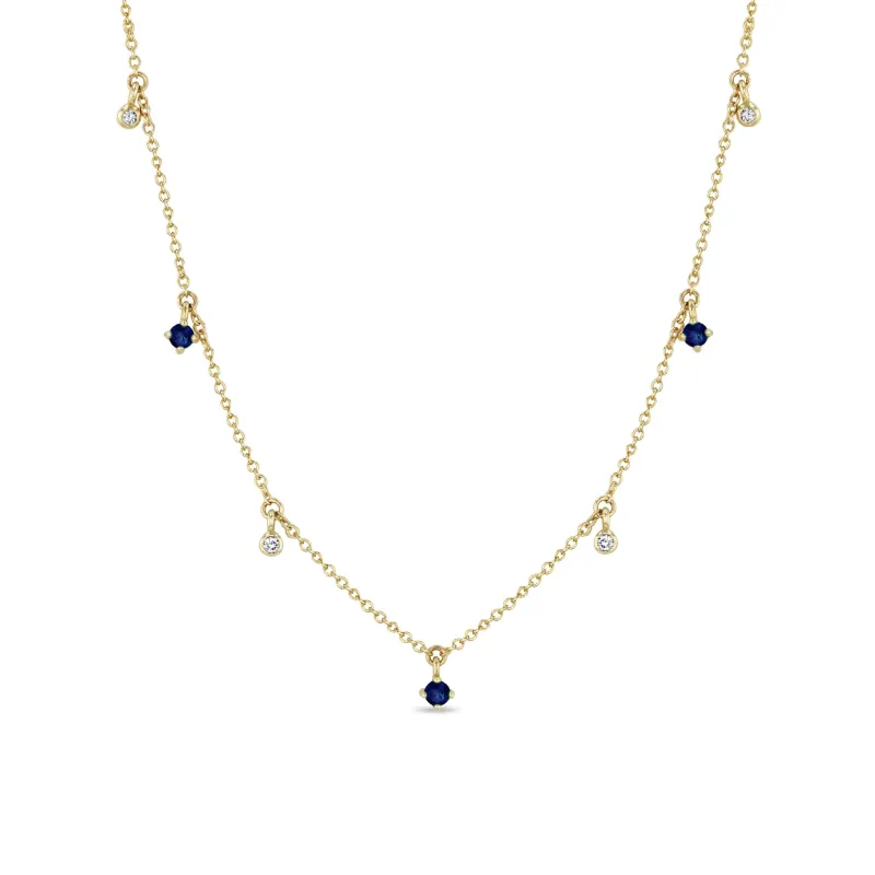 14k Dangling Mixed Round Blue Sapphires & Diamonds Necklace sold by Zoe Chicco